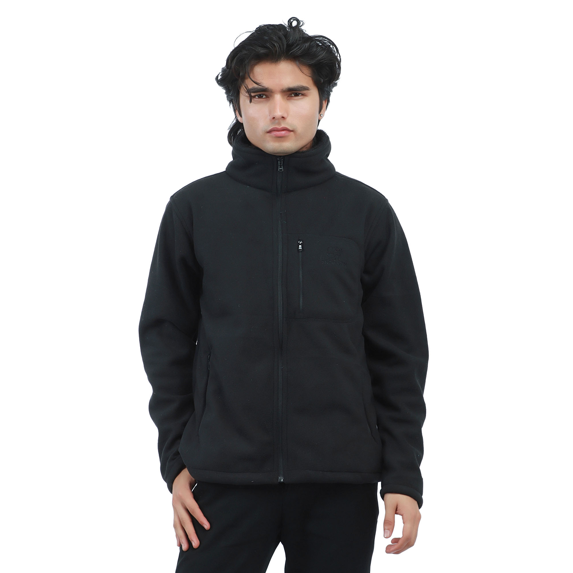 Snow Yak Black Color Full Sleeve Inner Fur Wind Proof Polar Fleece Jacket For Men
