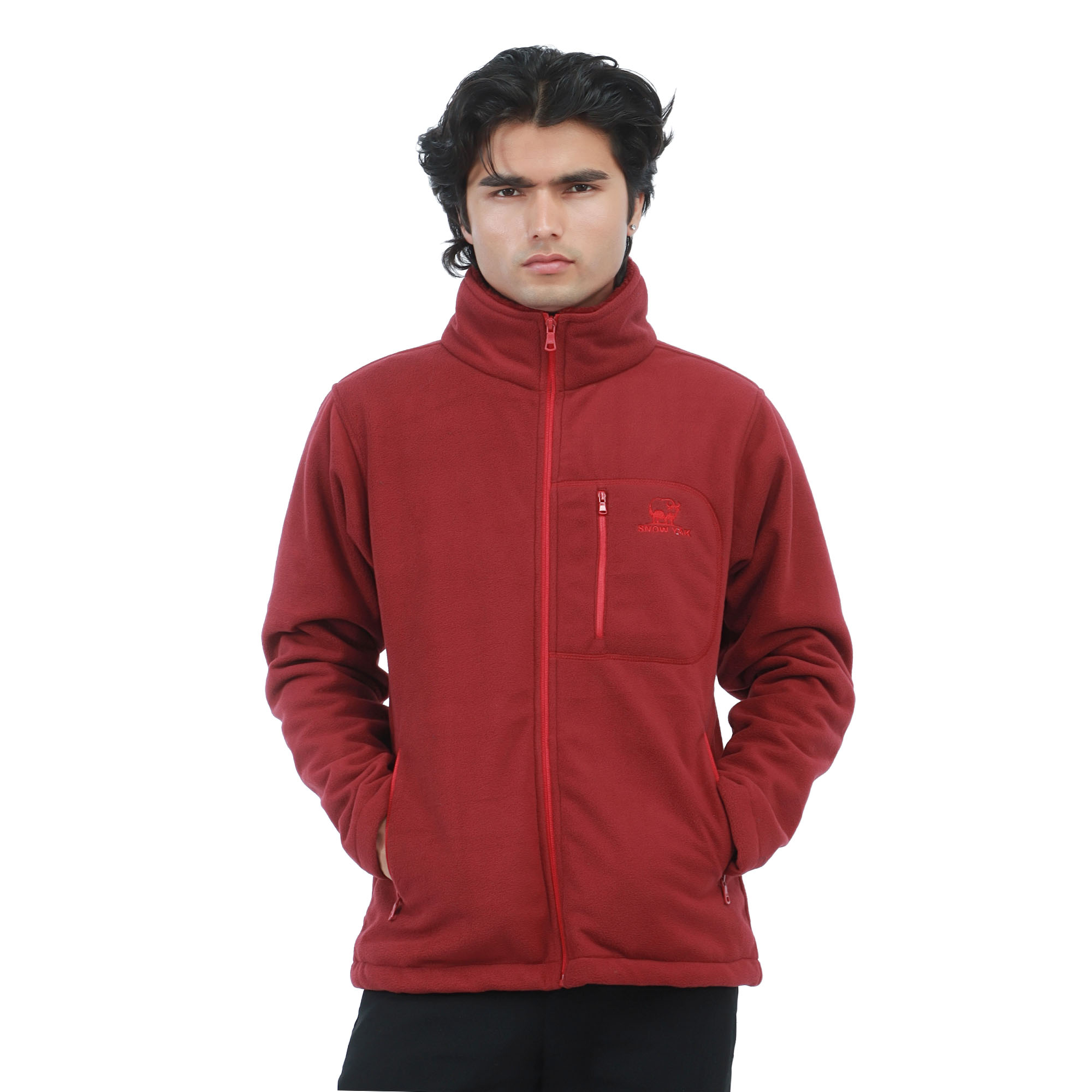 Snow Yak Maroon Red Color Full Sleeve Inner Fur Wind Proof Polar Fleece Jacket For Men