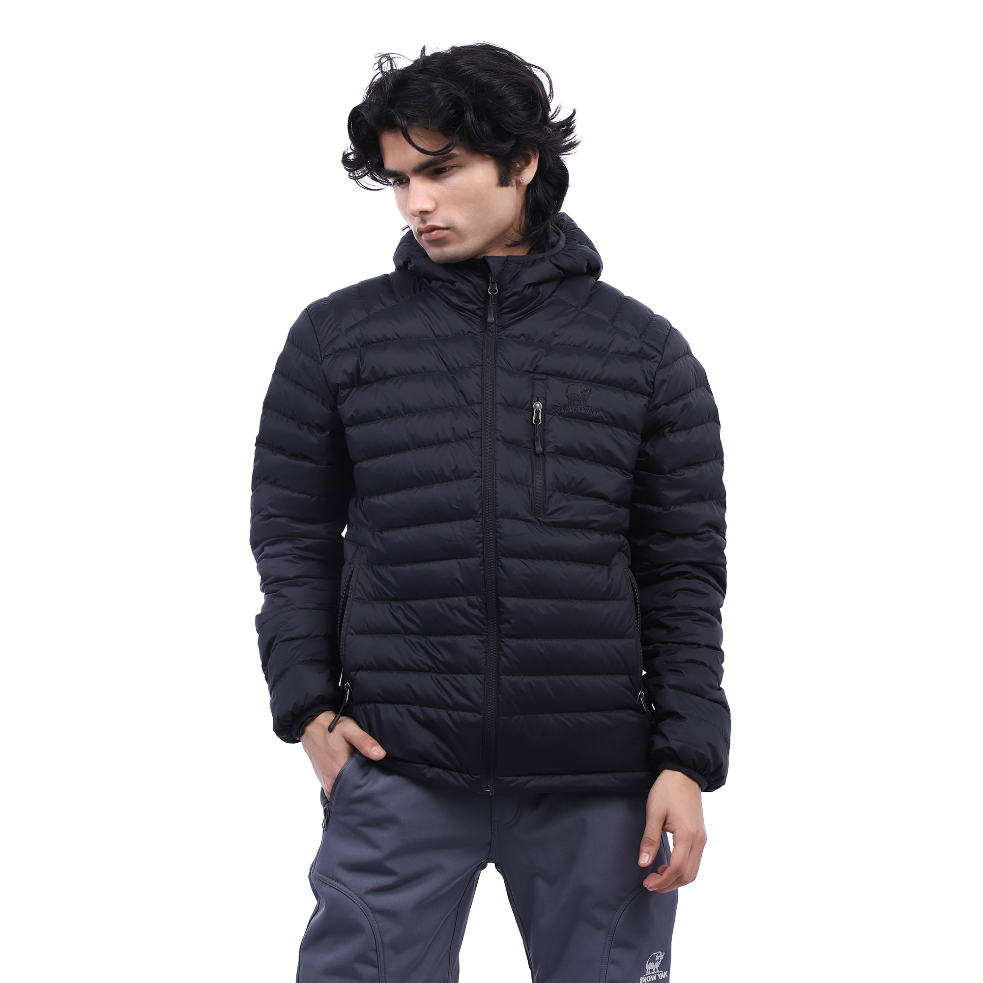 Snow Yak Black Color Full Sleeves Hooded Light Down Jacket For Men (Logo Color May Slightly Vary)