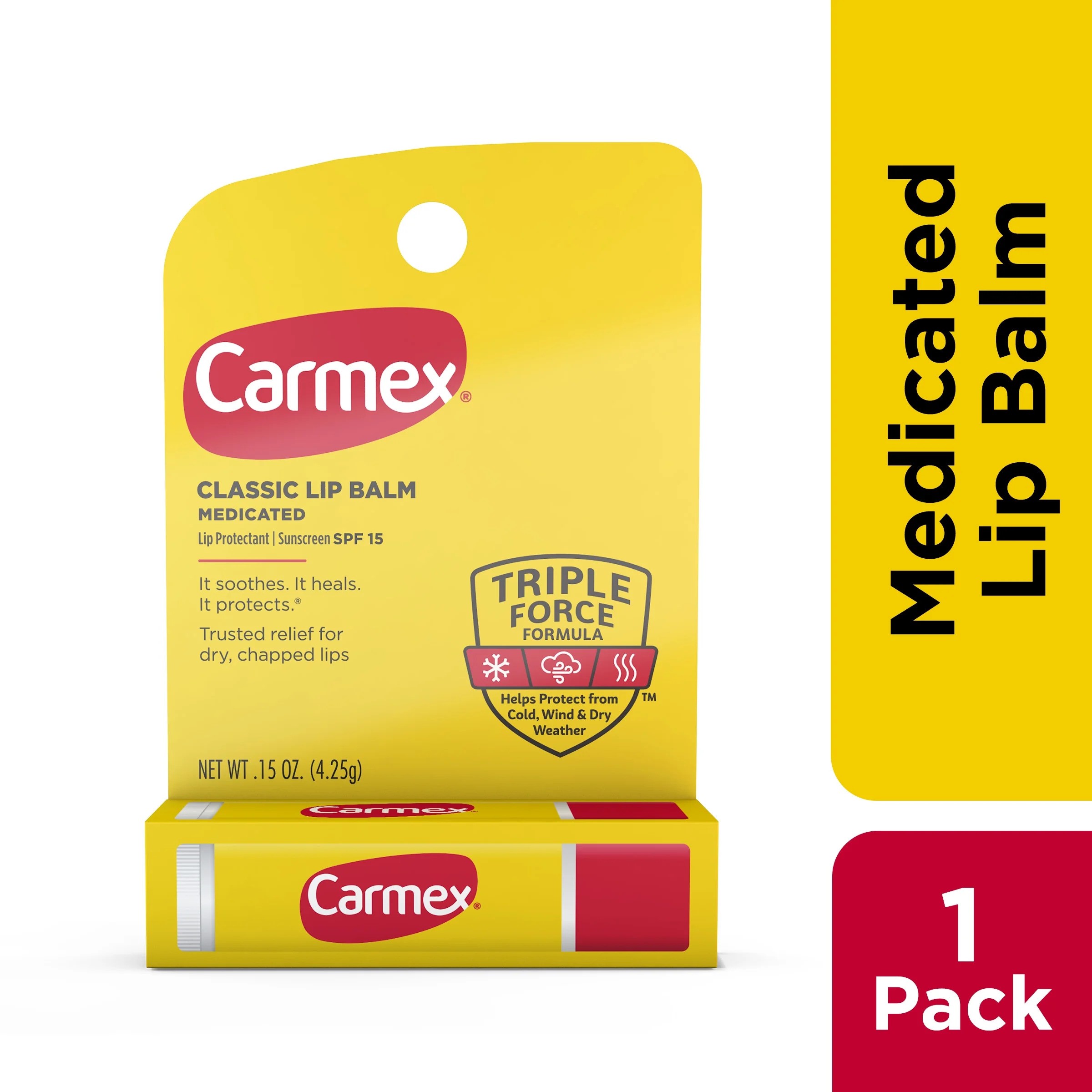 Carmex Classic Medicated Lip Balm SPF 15 – Moisturizing Sunscreen Lip Balm with Beeswax & Camphor