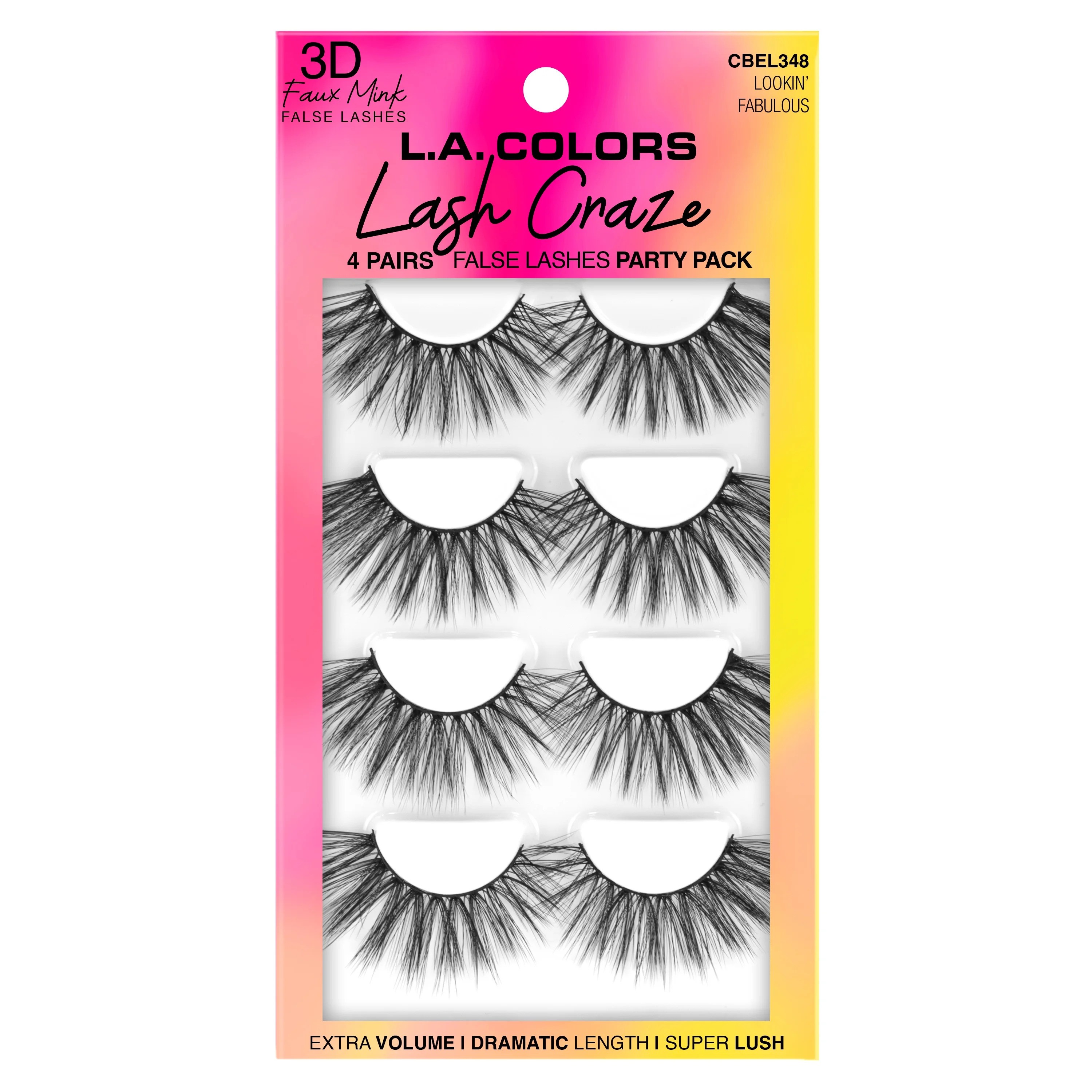 L.A. Colors 3D Faux Mink Lash Craze False Eyelashes – Wispy Volume Lashes, 4 Pairs