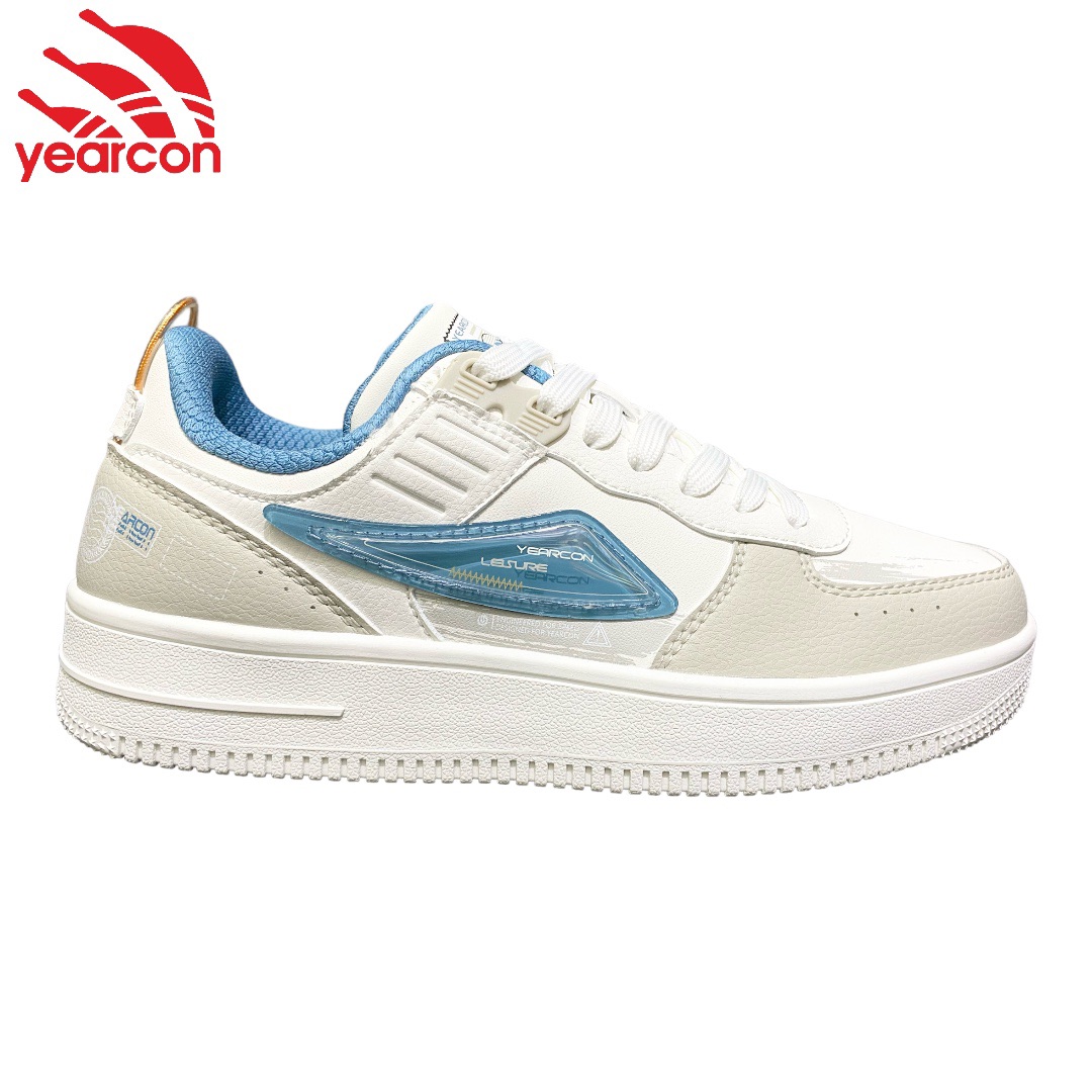 Yearcon Skateboard Shoes for Men - White & Blue Platform Casual Sneakers