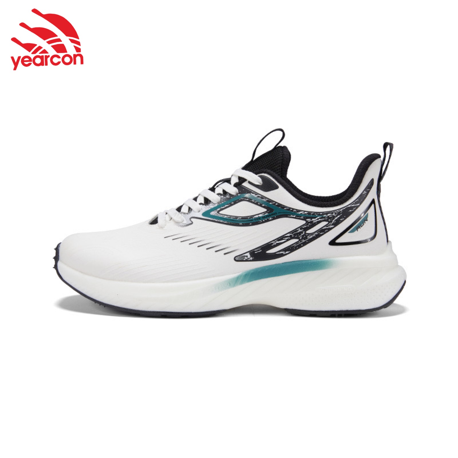 Yearcon Microfiber Leather Running Shoes for Men - White & Teal Lightweight Sneakers