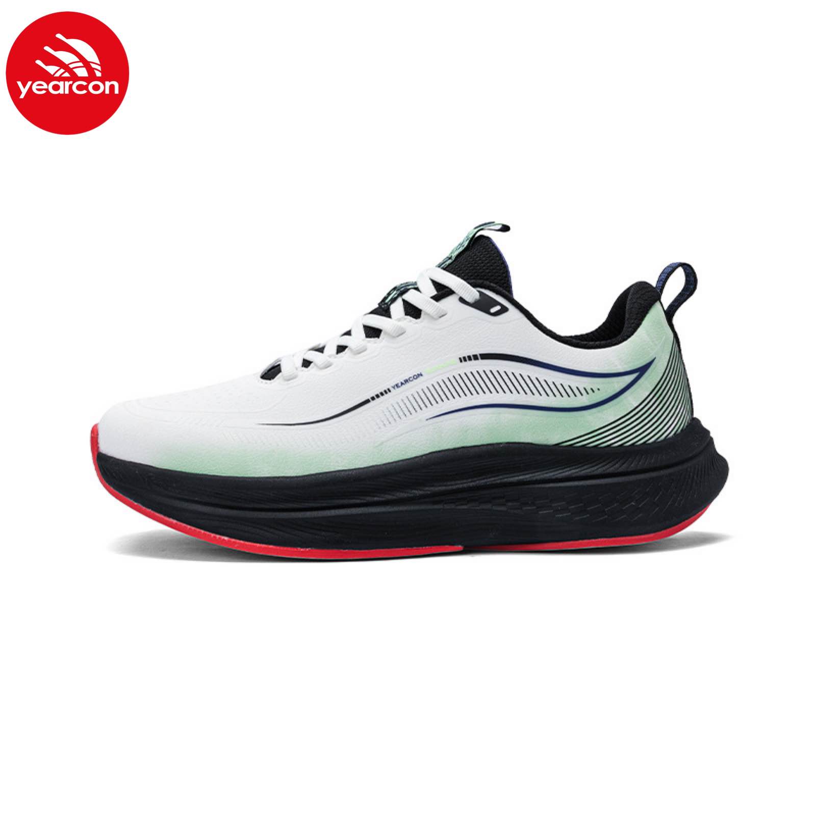Yearcon Microfiber Leather Running Shoes for Men - White & Green Lightweight Sneakers