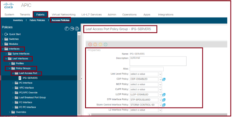 Configuring Interface Policy Group in ACI Step 1