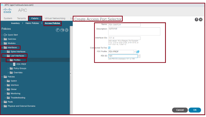 Assigning FEX Profile to Leaf Switch in ACI Step 3