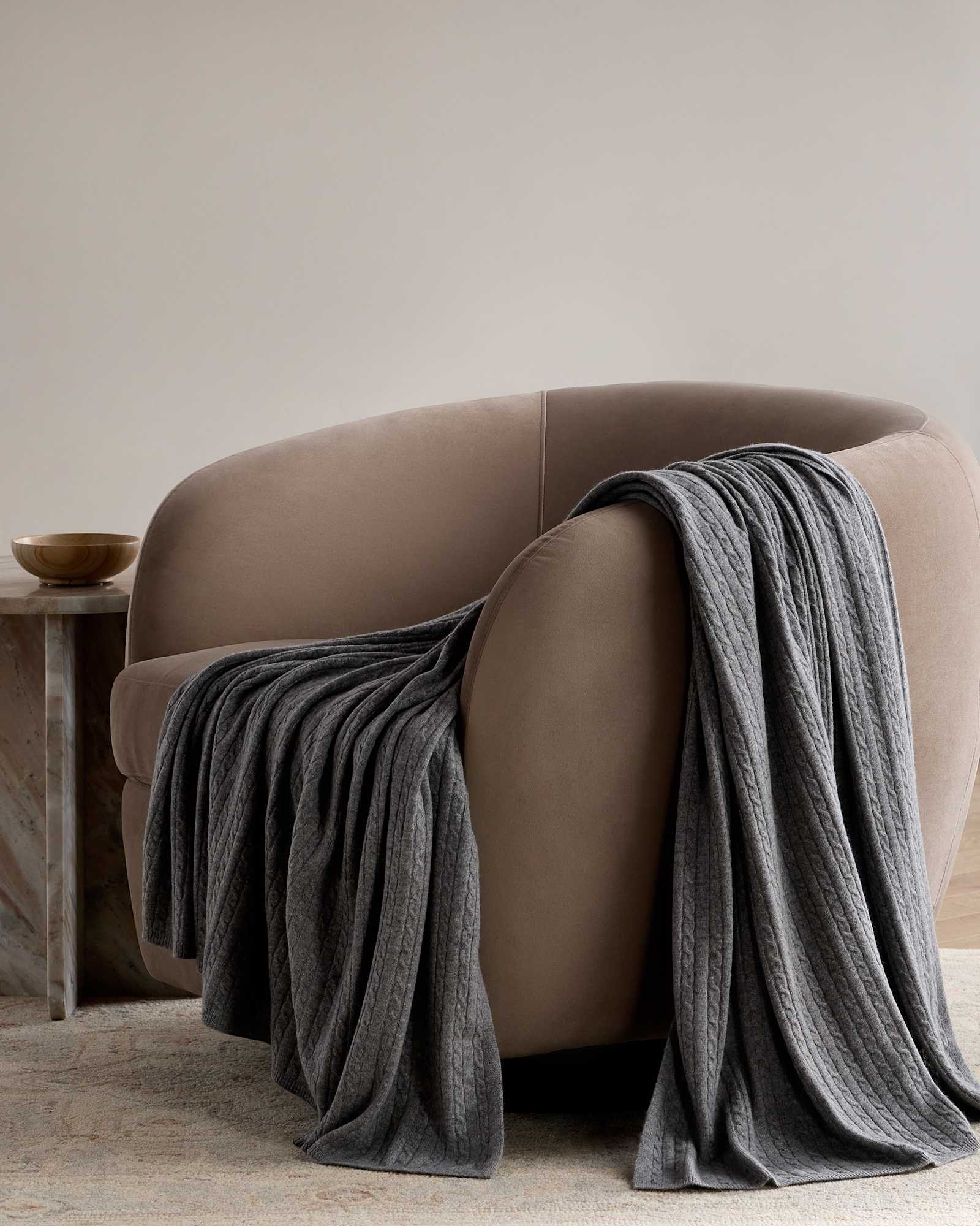 Cable Knit Mongolian Cashmere Throw Hover