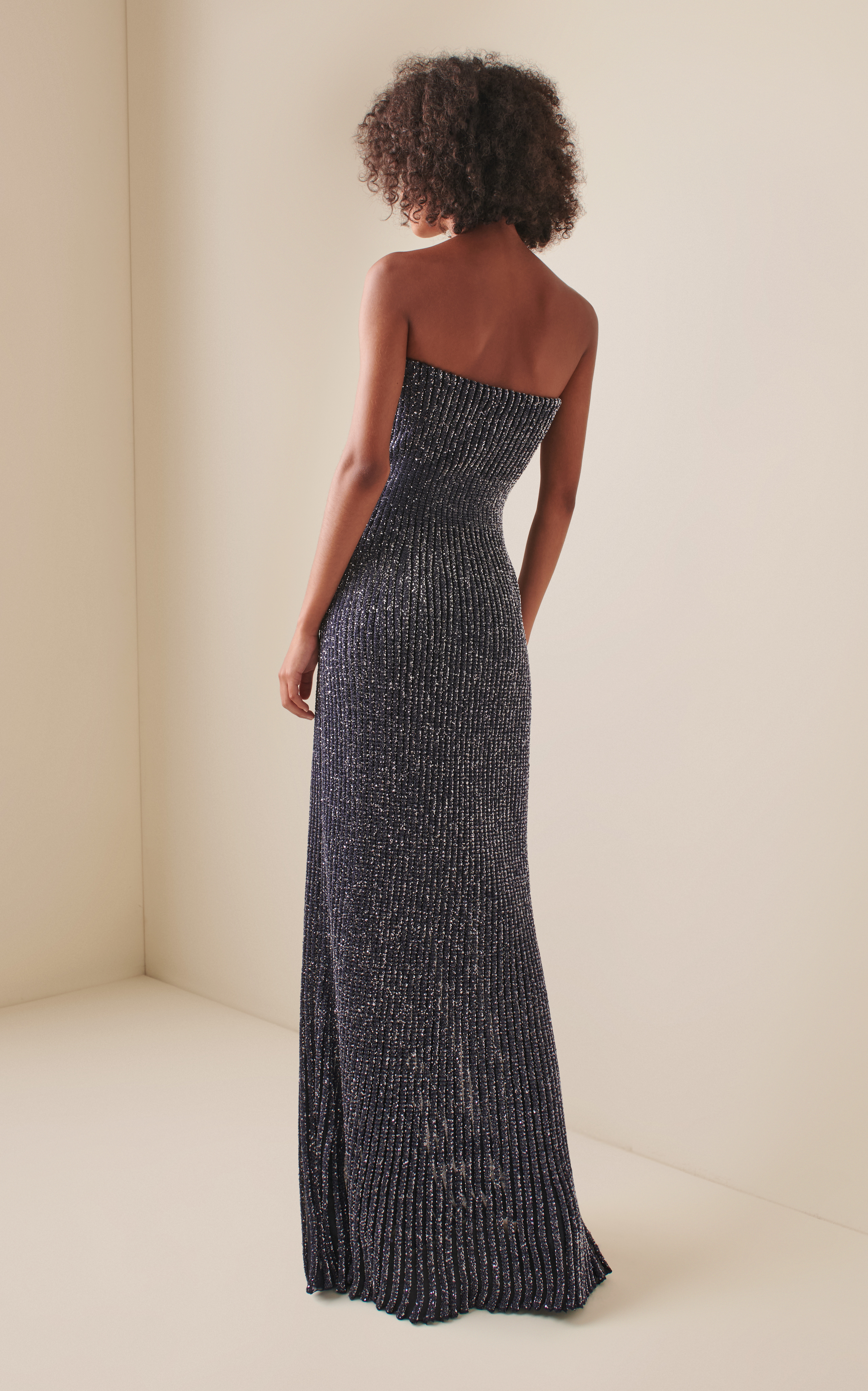 Marine Blue Strapless Ribbed-Knit Maxi Dress