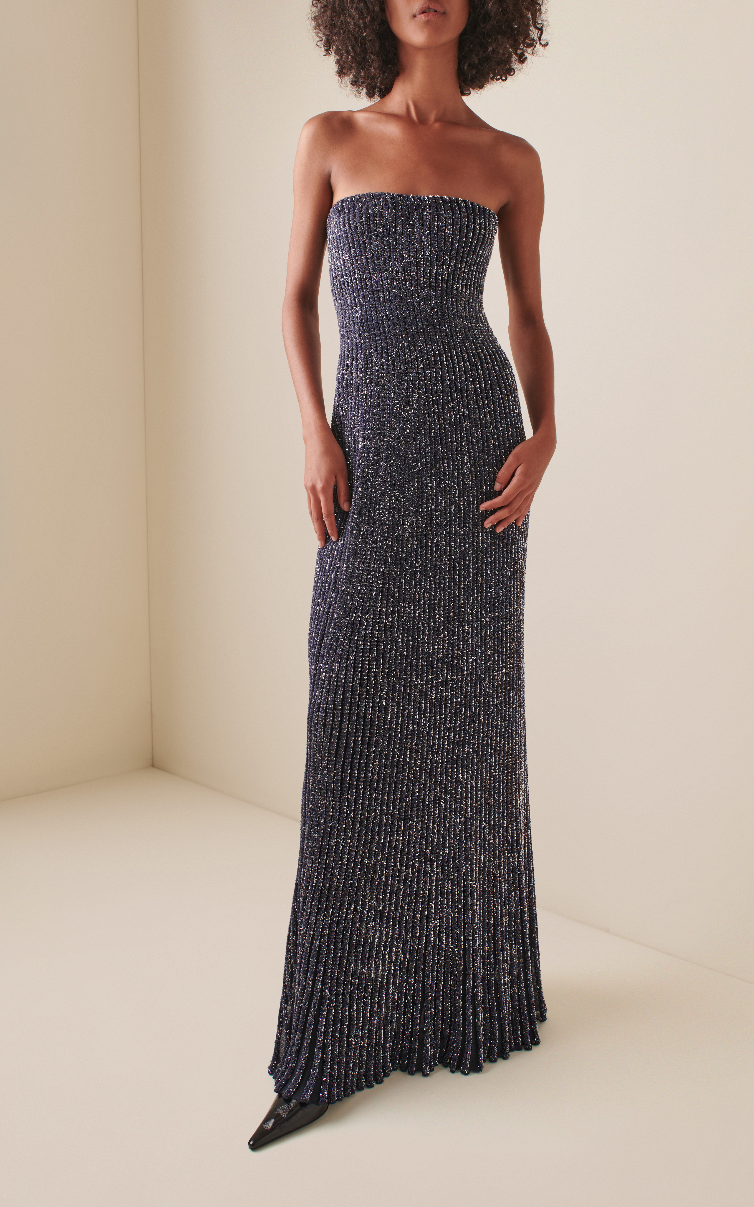 Marine Blue Strapless Ribbed-Knit Maxi Dress