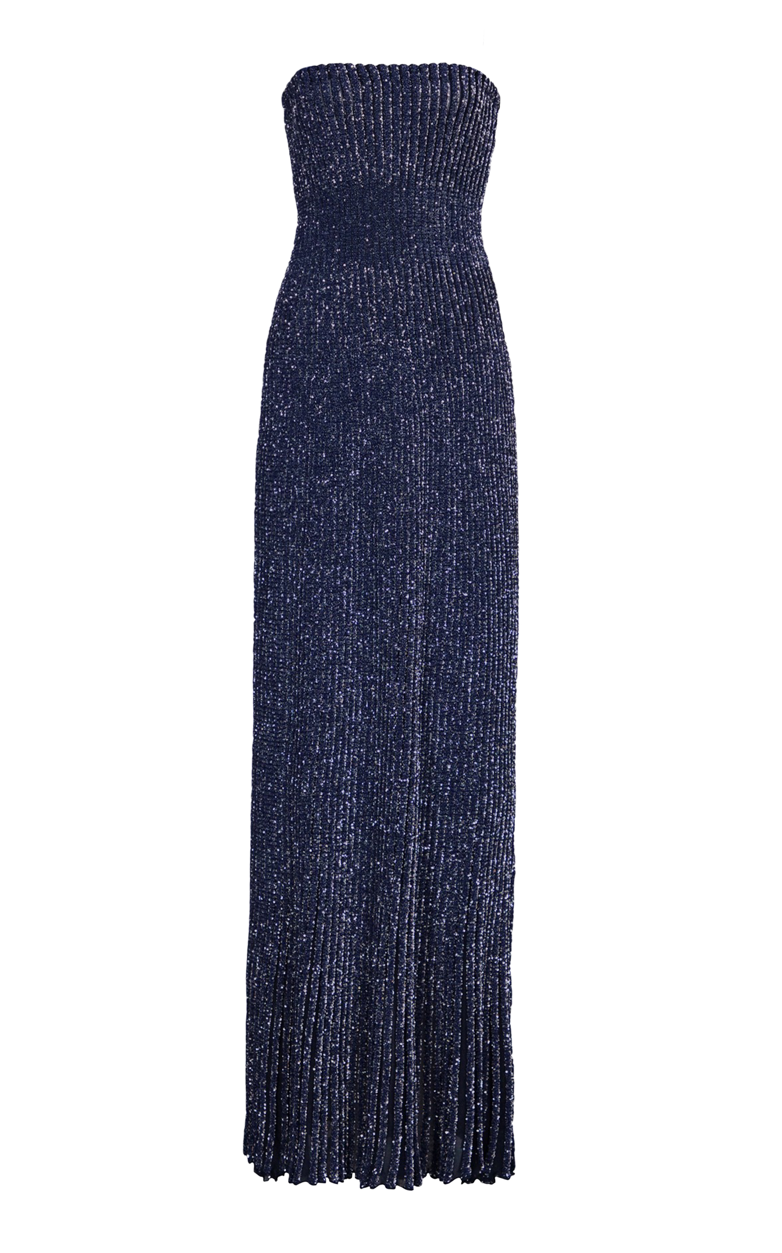 Marine Blue Strapless Ribbed-Knit Maxi Dress
