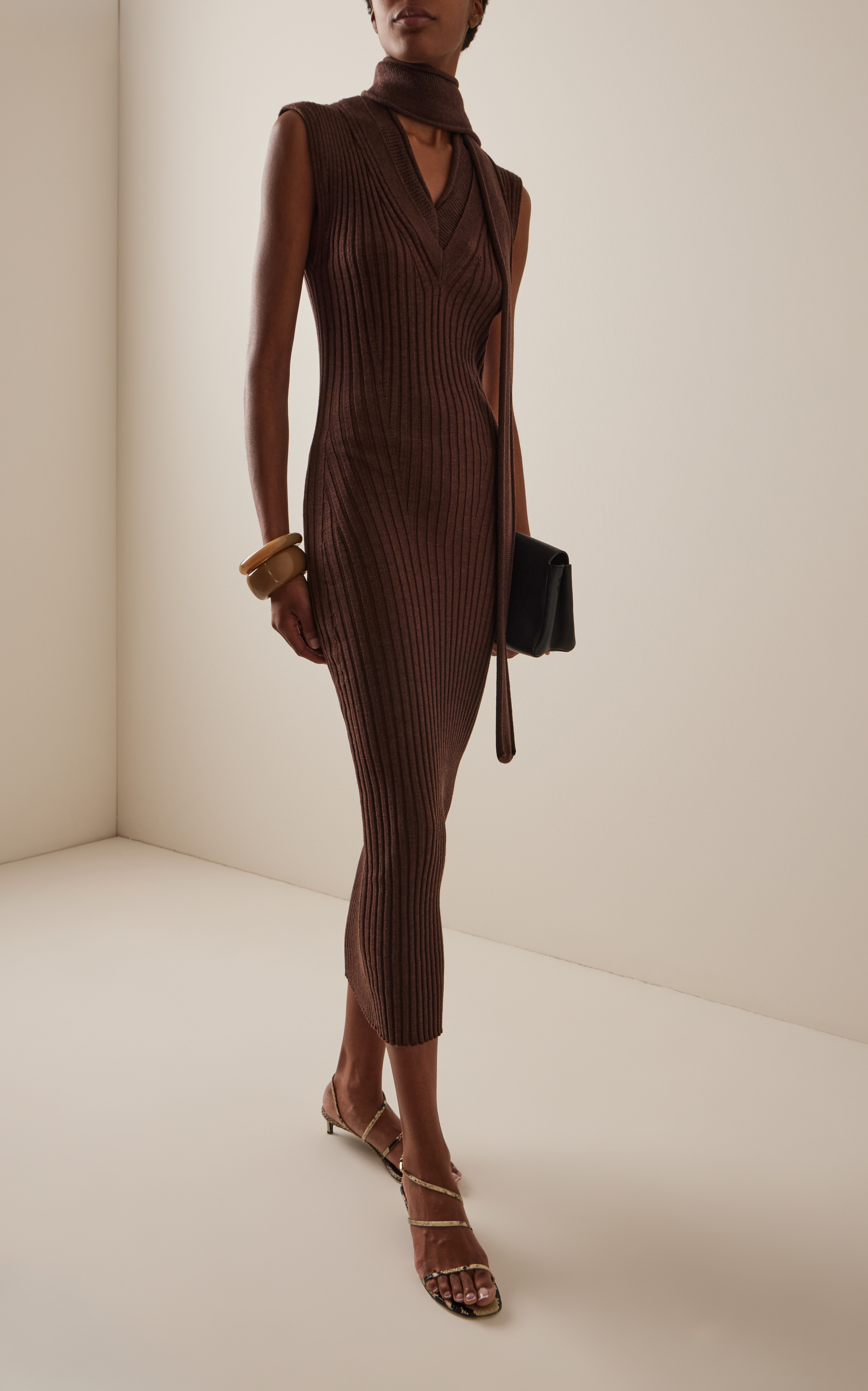Tobacco Brown Wool Scarf Dress