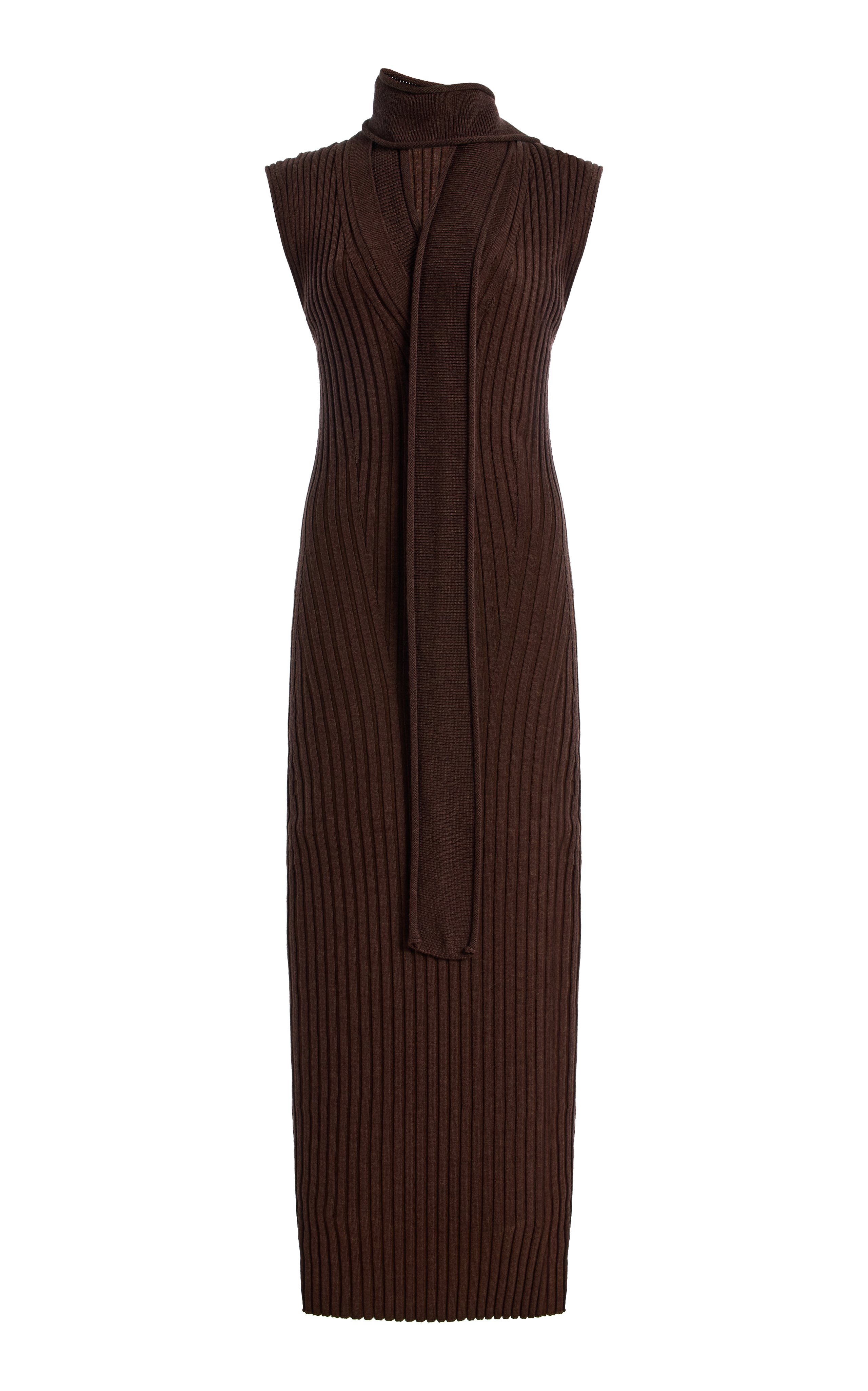 Tobacco Brown Wool Scarf Dress