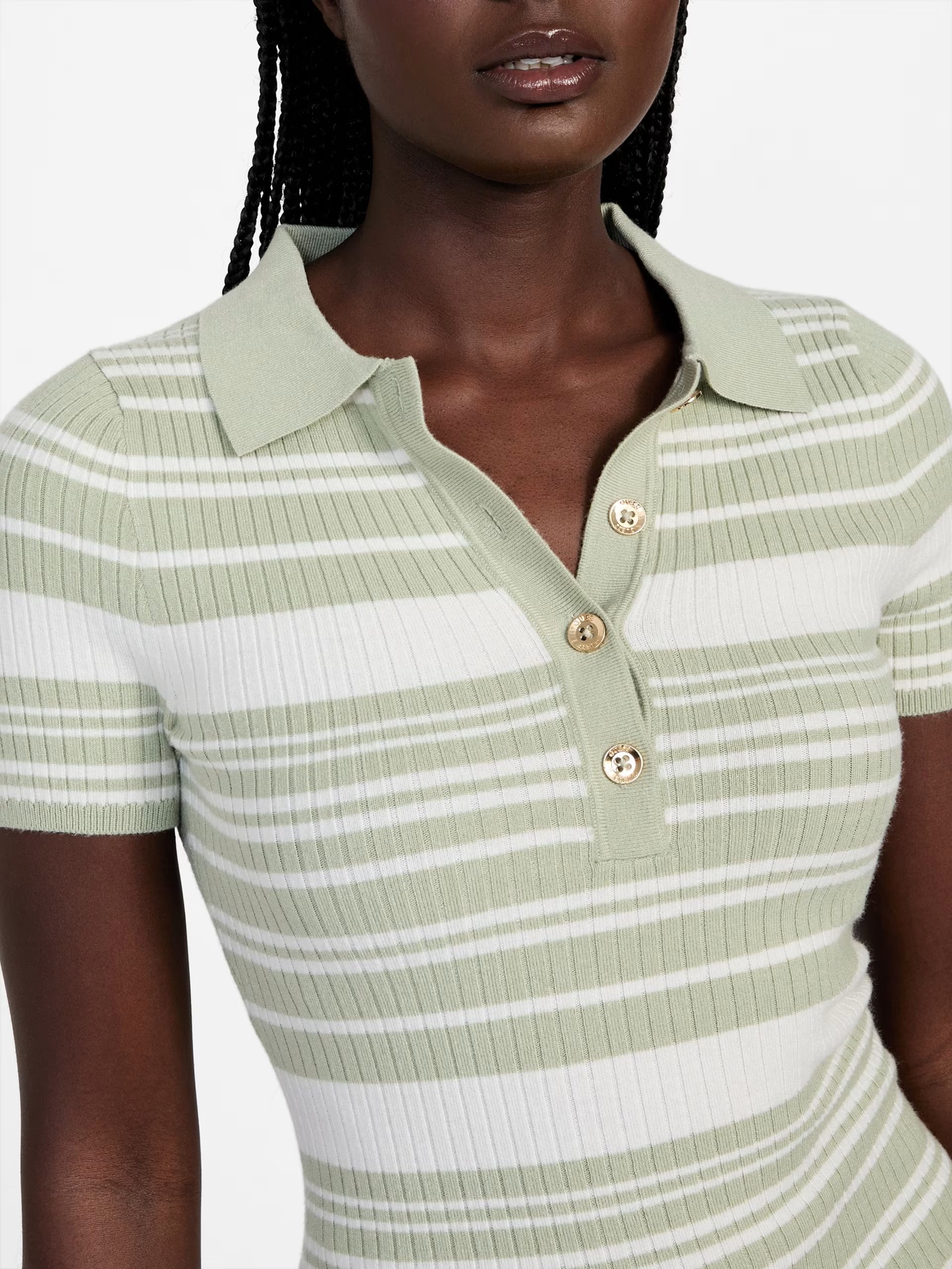 Angel Striped Ribbed Polo Sweater Top