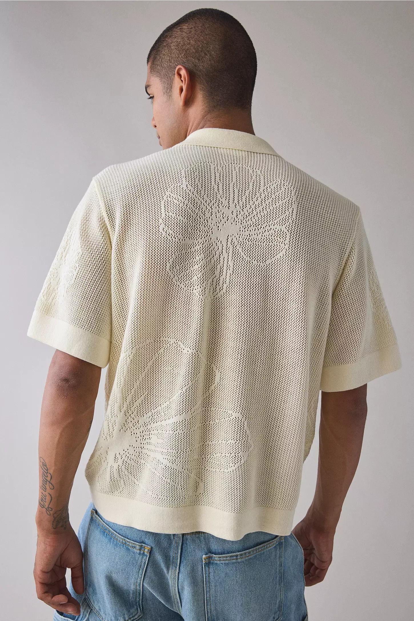Floral Open Knit Short Sleeve Polo