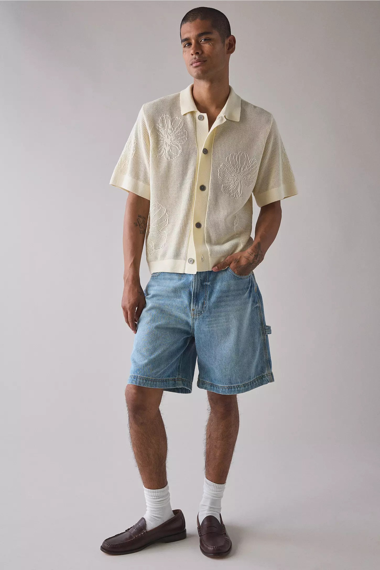 Floral Open Knit Short Sleeve Polo