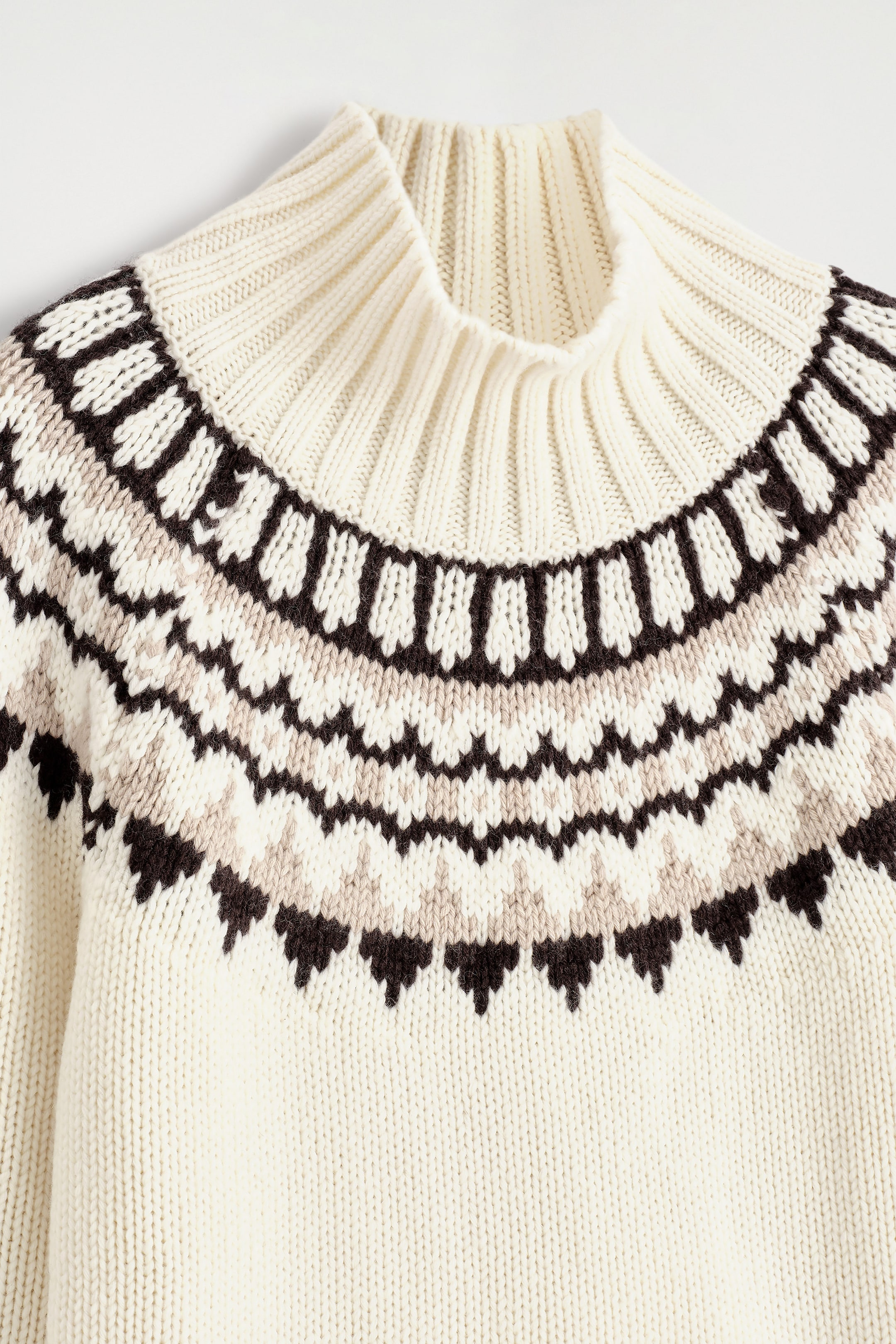 Cream Fair Isle Wool-Cashmere Mock Neck Sweater