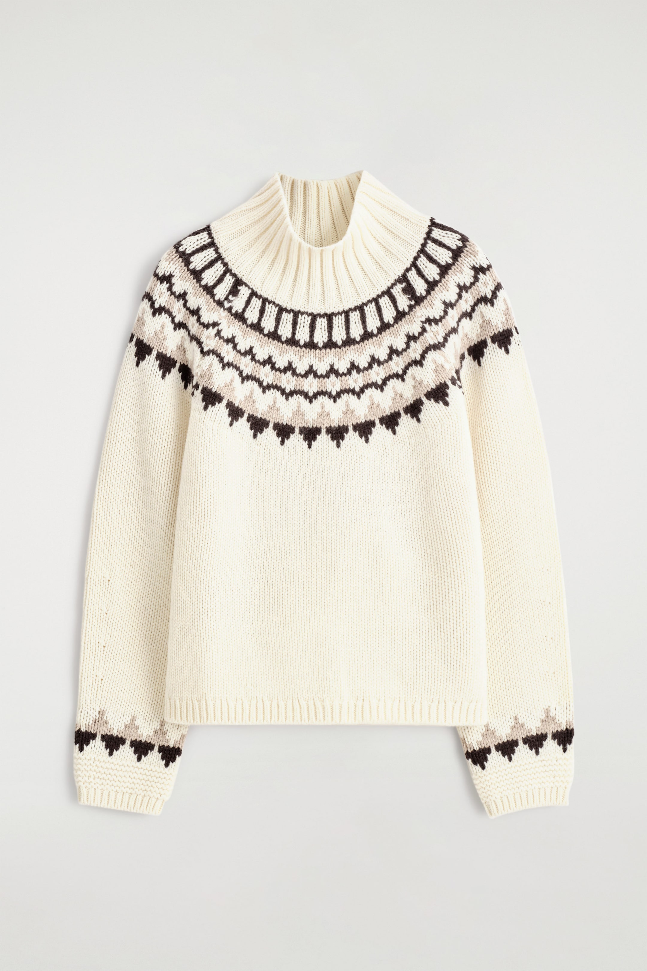 Cream Fair Isle Wool-Cashmere Mock Neck Sweater