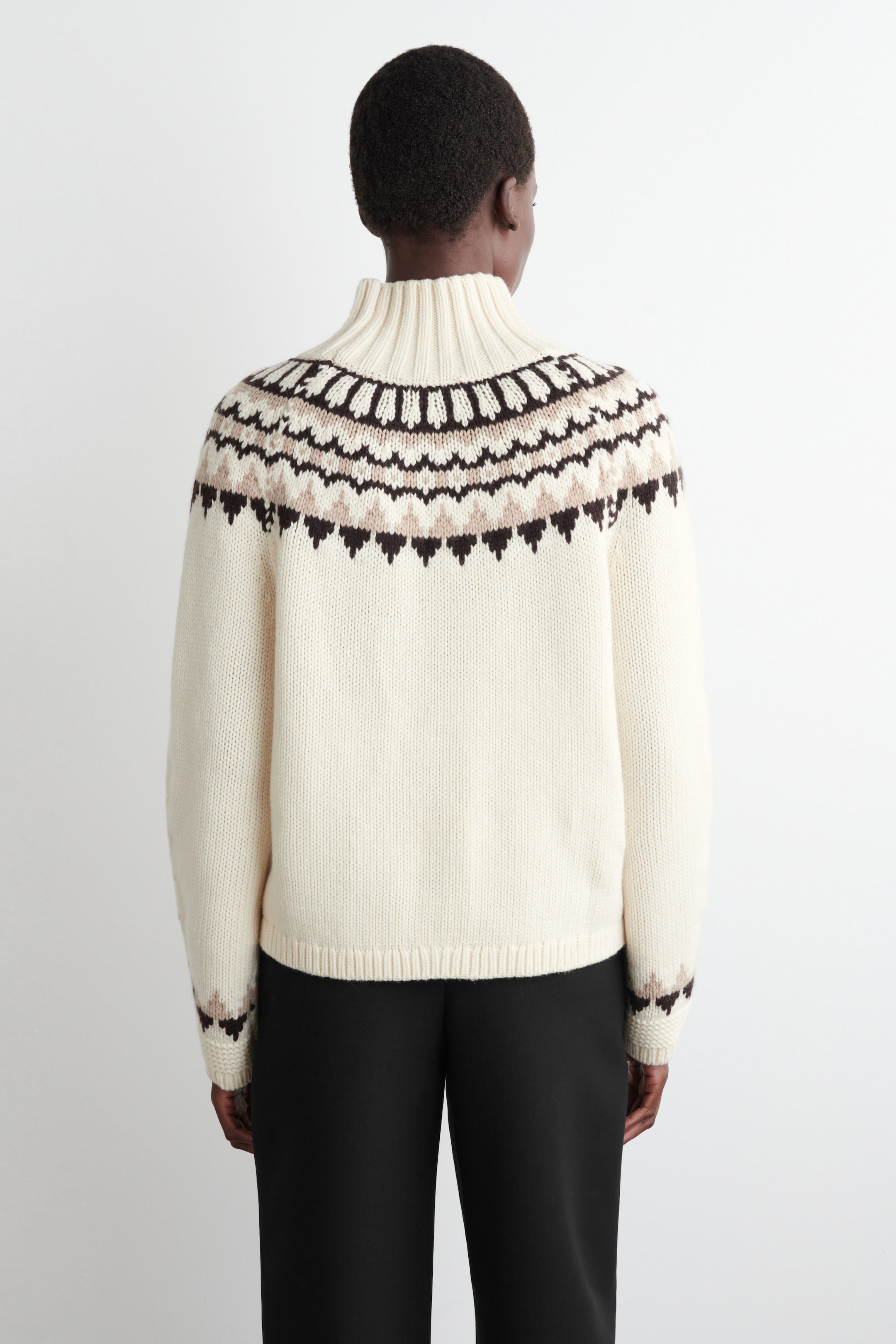 Cream Fair Isle Wool-Cashmere Mock Neck Sweater