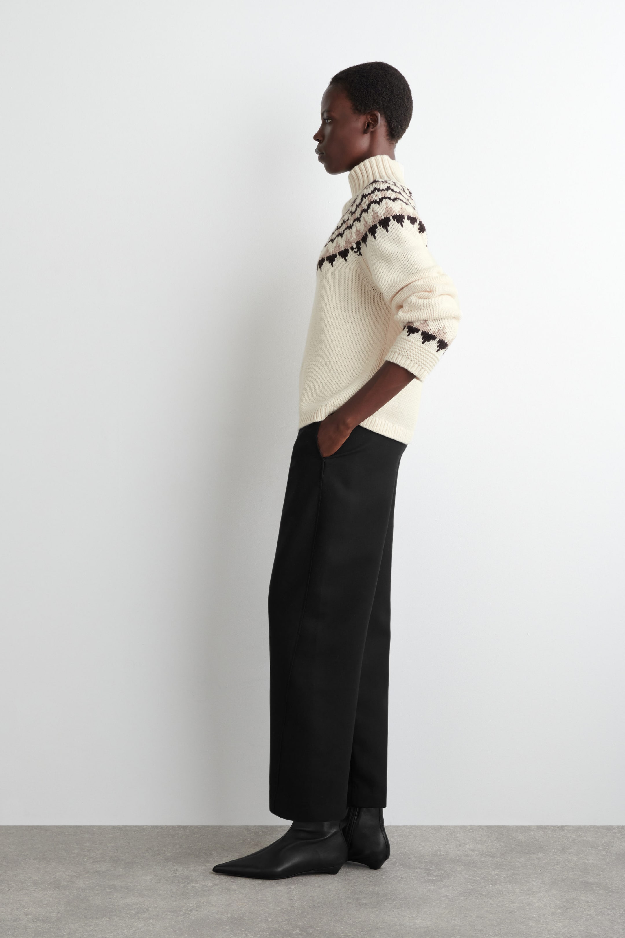 Cream Fair Isle Wool-Cashmere Mock Neck Sweater