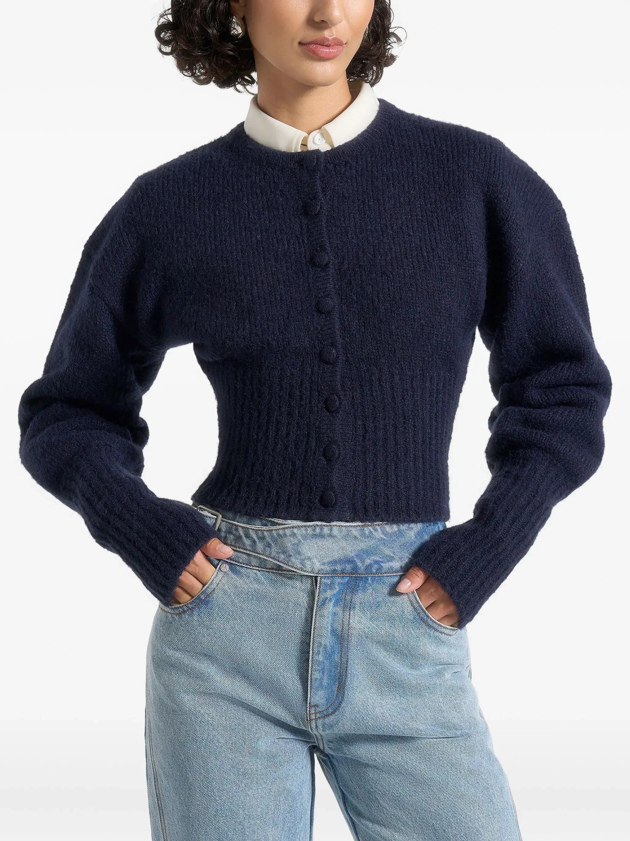 Dark Blue Crew Neck Short Slim Fit Sweater