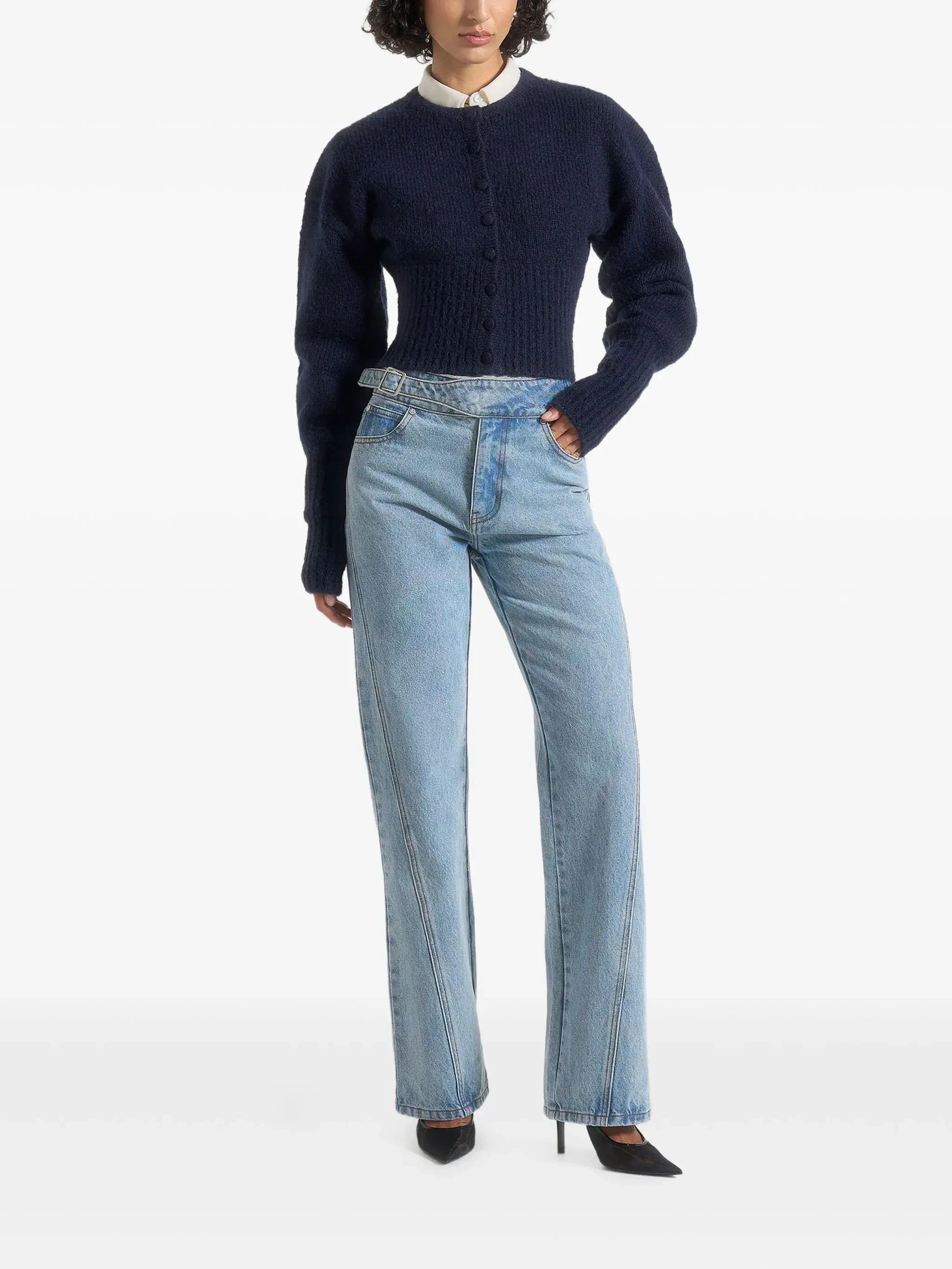 Dark Blue Crew Neck Short Slim Fit Sweater