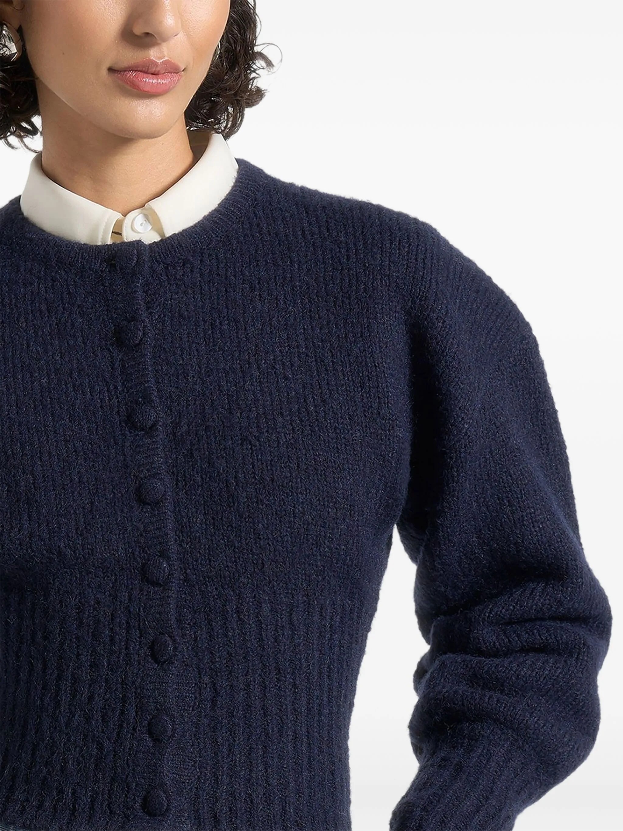 Dark Blue Crew Neck Short Slim Fit Sweater