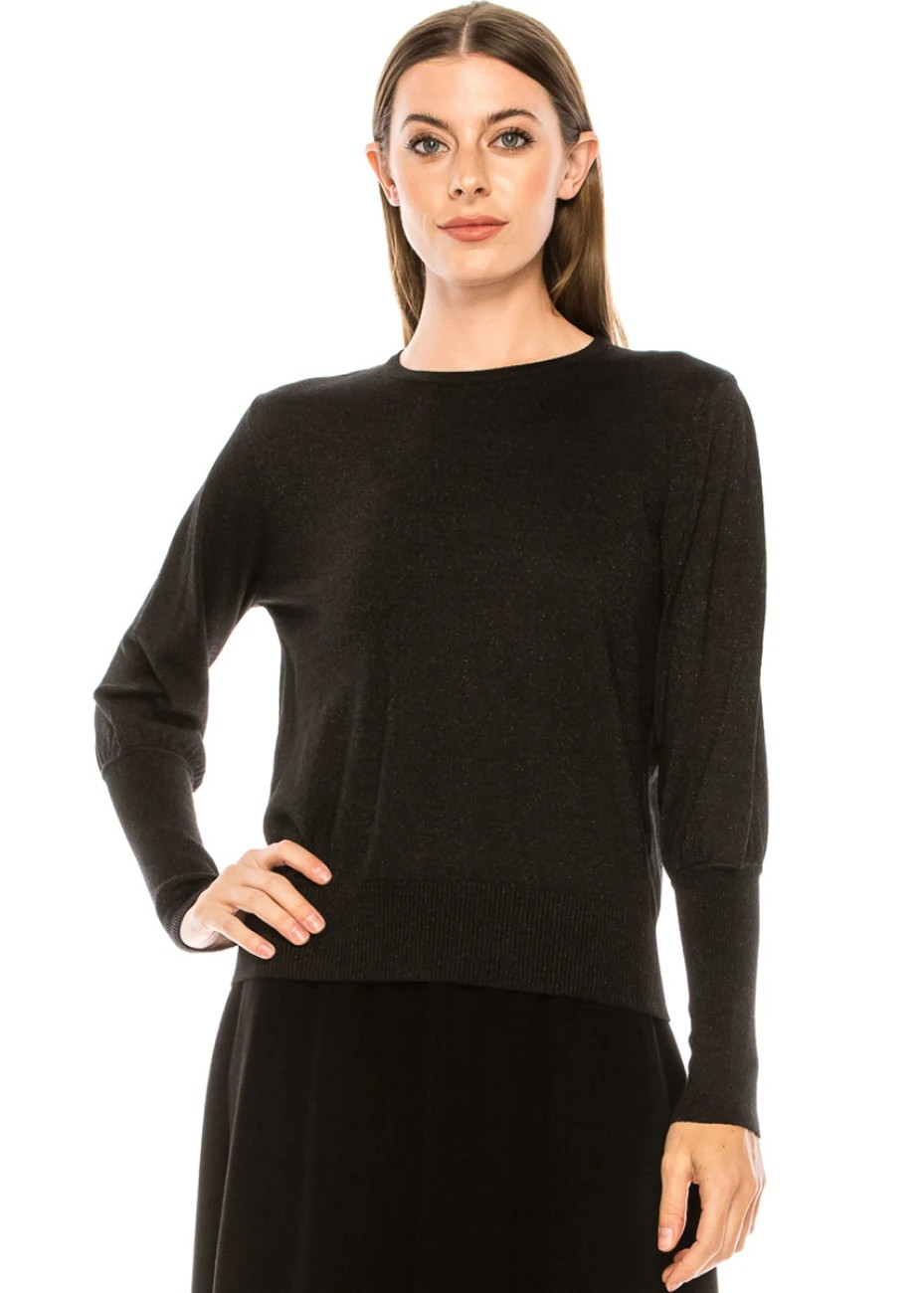 Flat Knit Lurex Sweater in Black