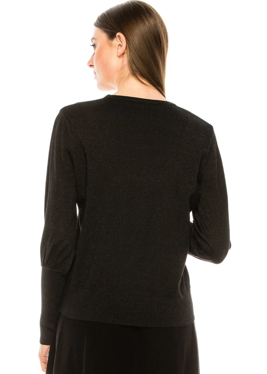 Flat Knit Lurex Sweater in Black