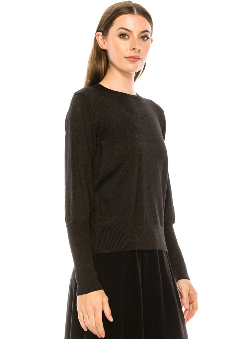 Flat Knit Lurex Sweater in Black