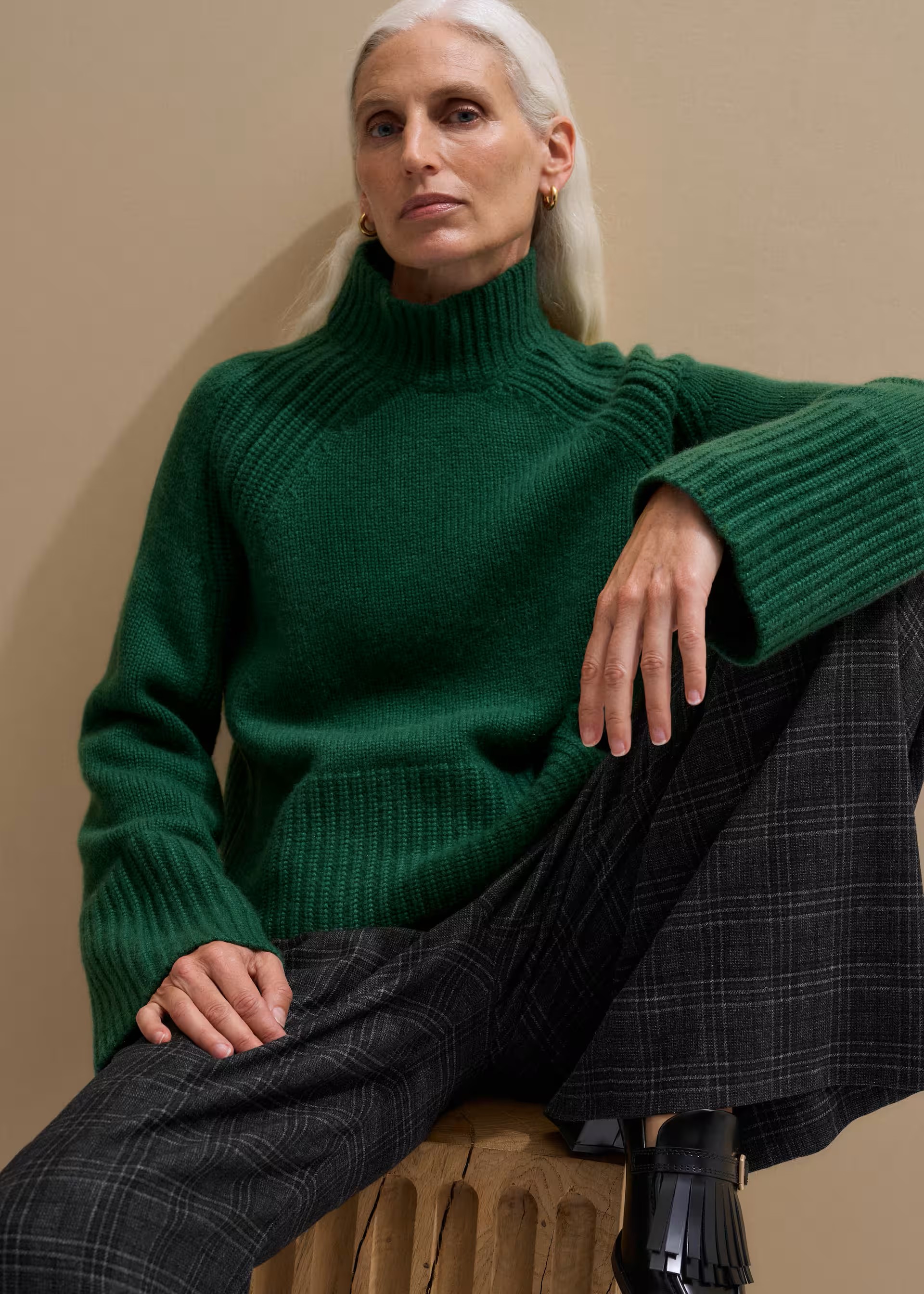 High Neck Side Stripe Cashmere Sweater