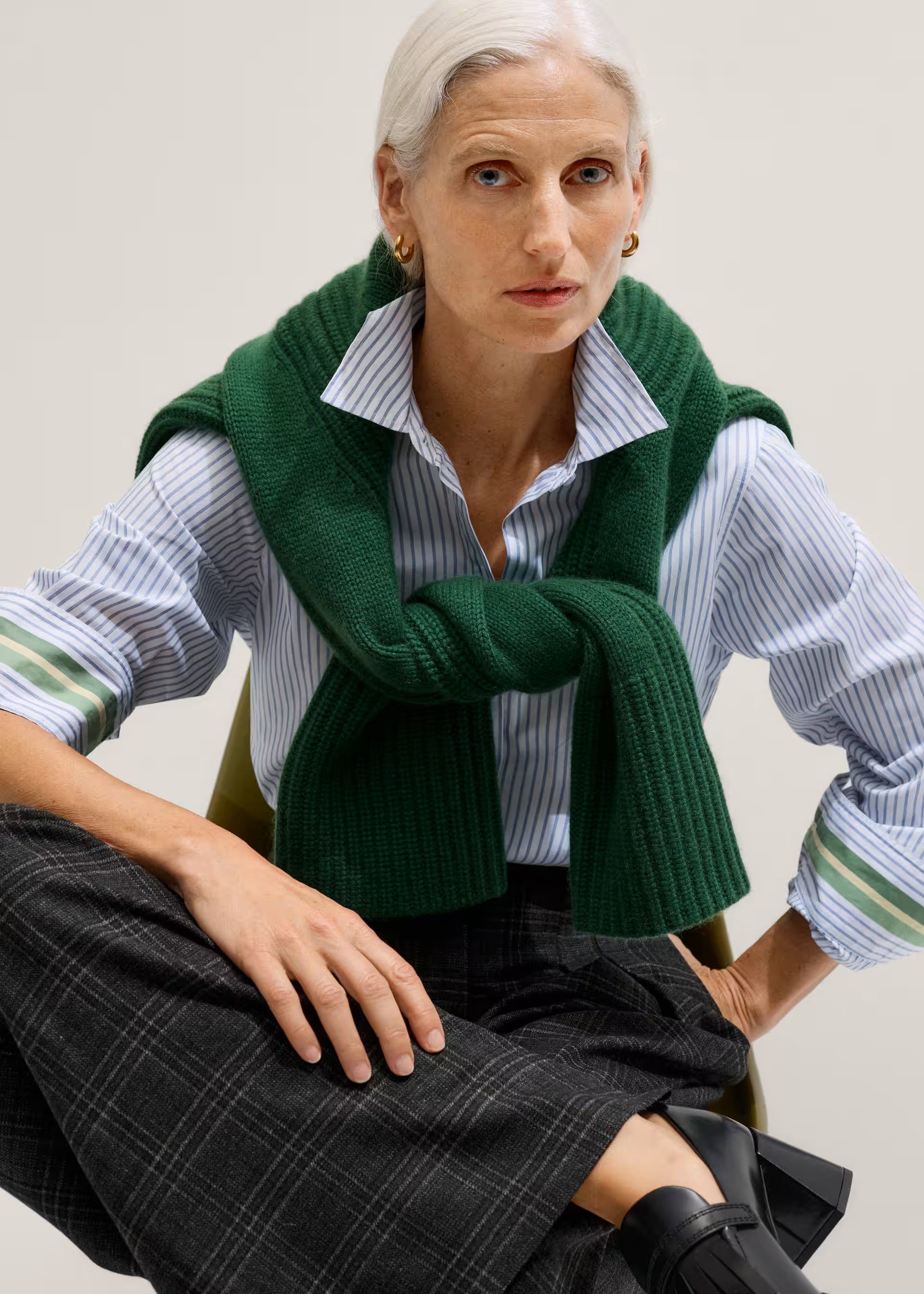 High Neck Side Stripe Cashmere Sweater