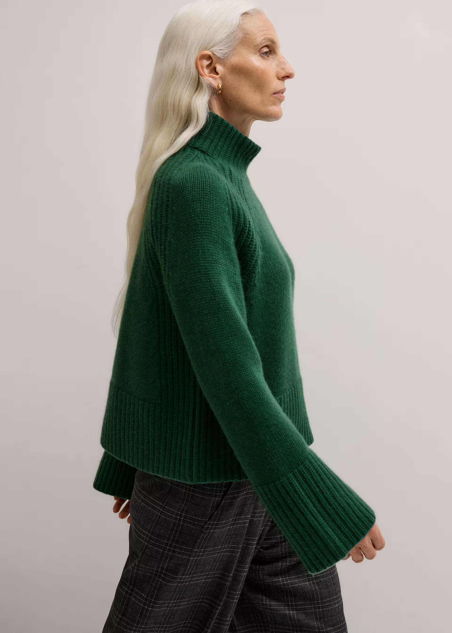 High Neck Side Stripe Cashmere Sweater