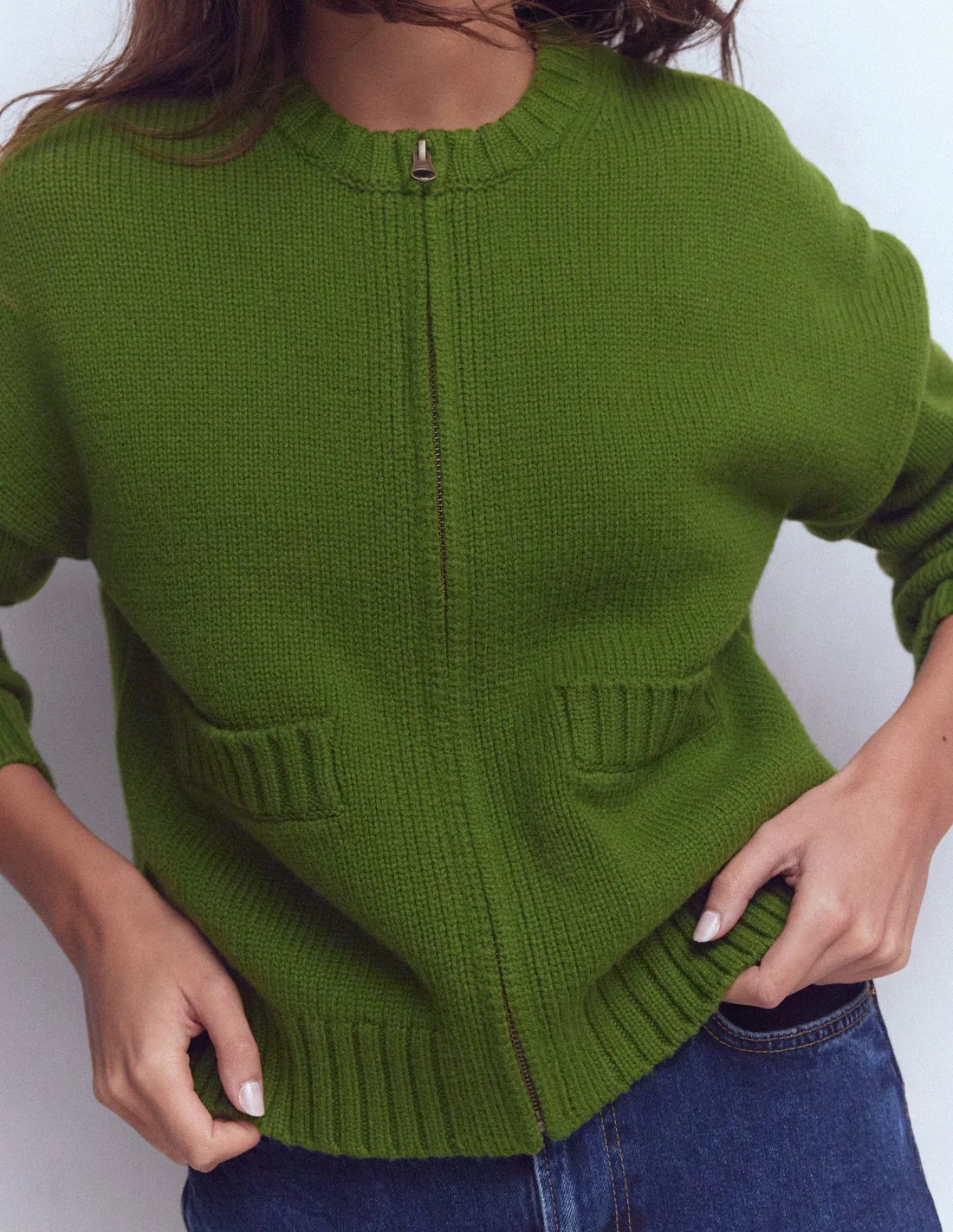 Zip-Up Wool Blend Crew Jacket