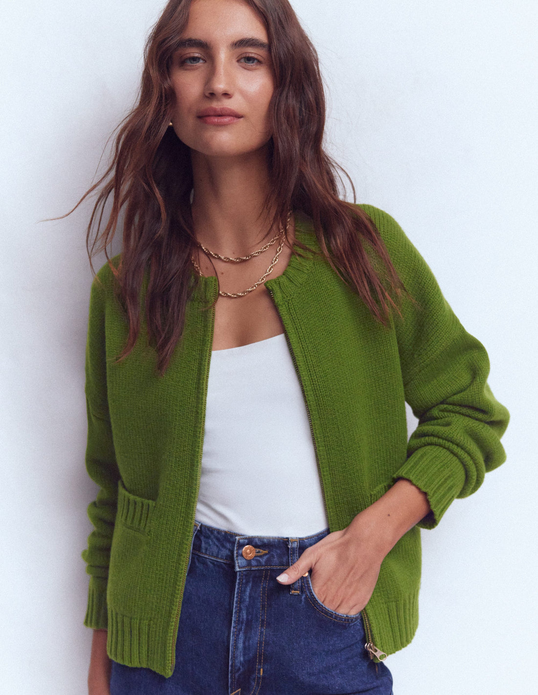 Zip-Up Wool Blend Crew Jacket