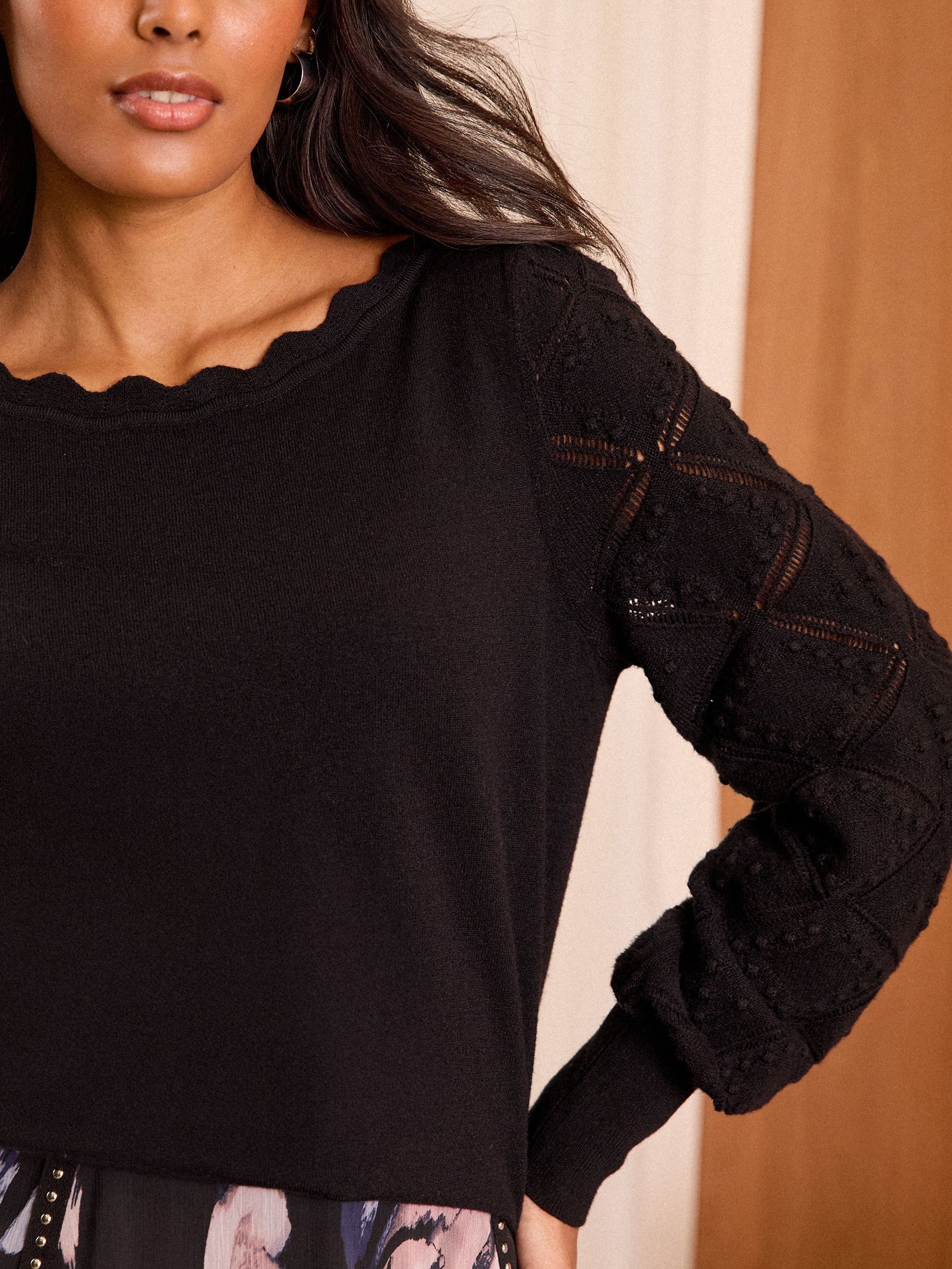 Black Bobble Stitch Scallop Knit Jumper