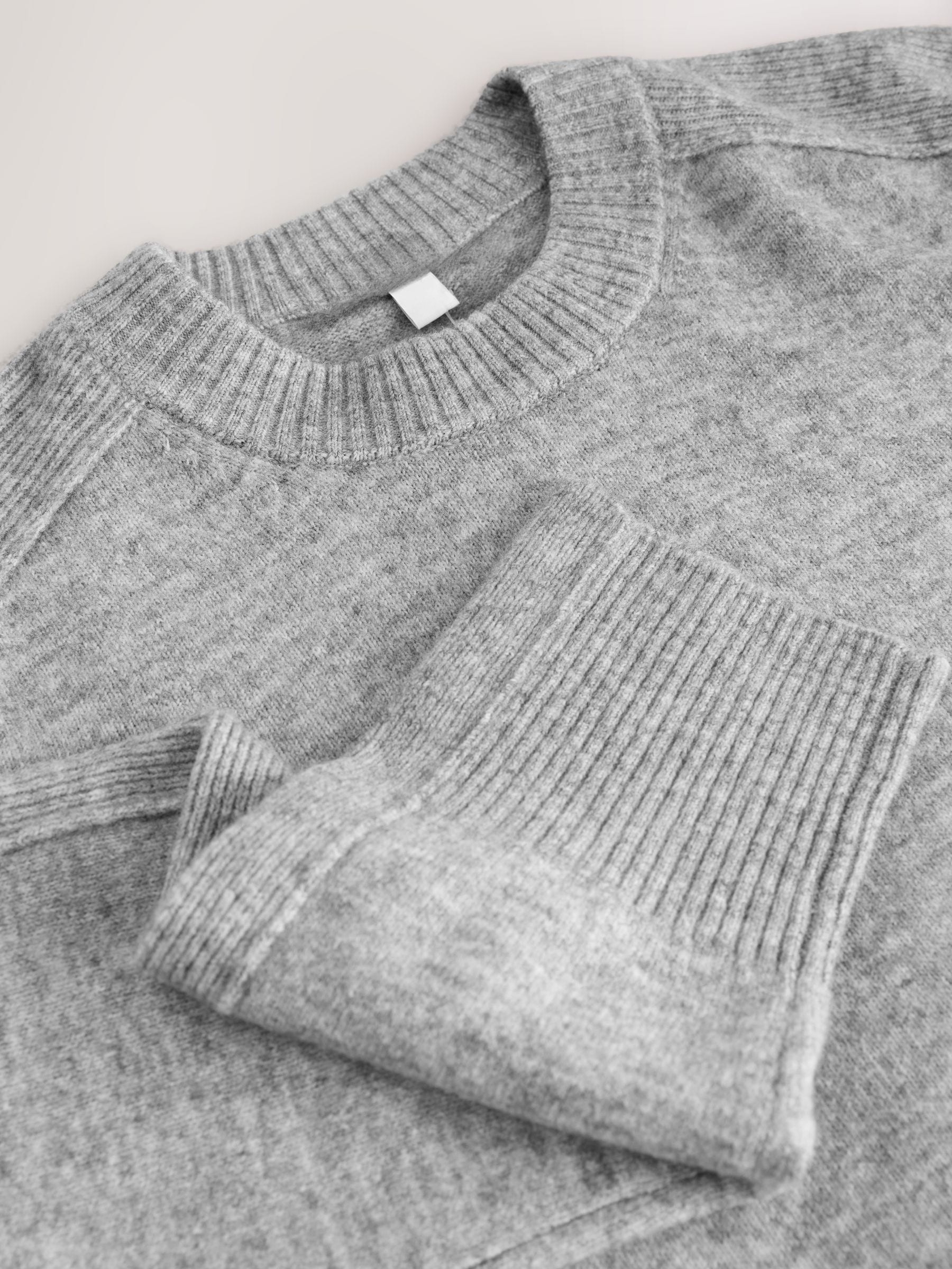Grey Crew Neck Knitted Jumper with Wool