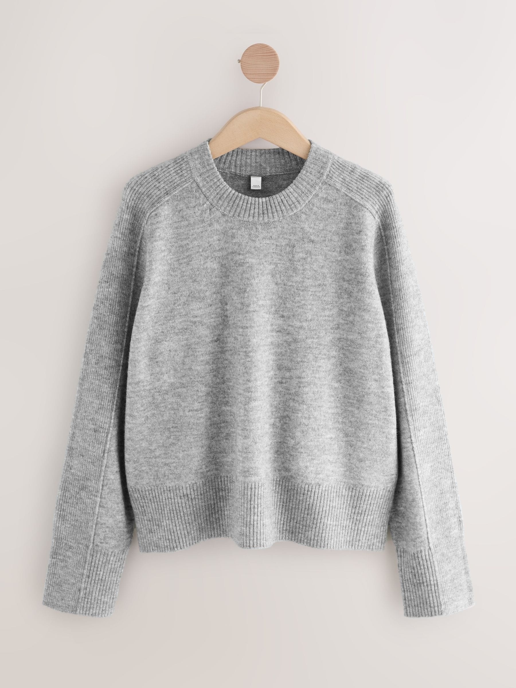 Grey Crew Neck Knitted Jumper with Wool