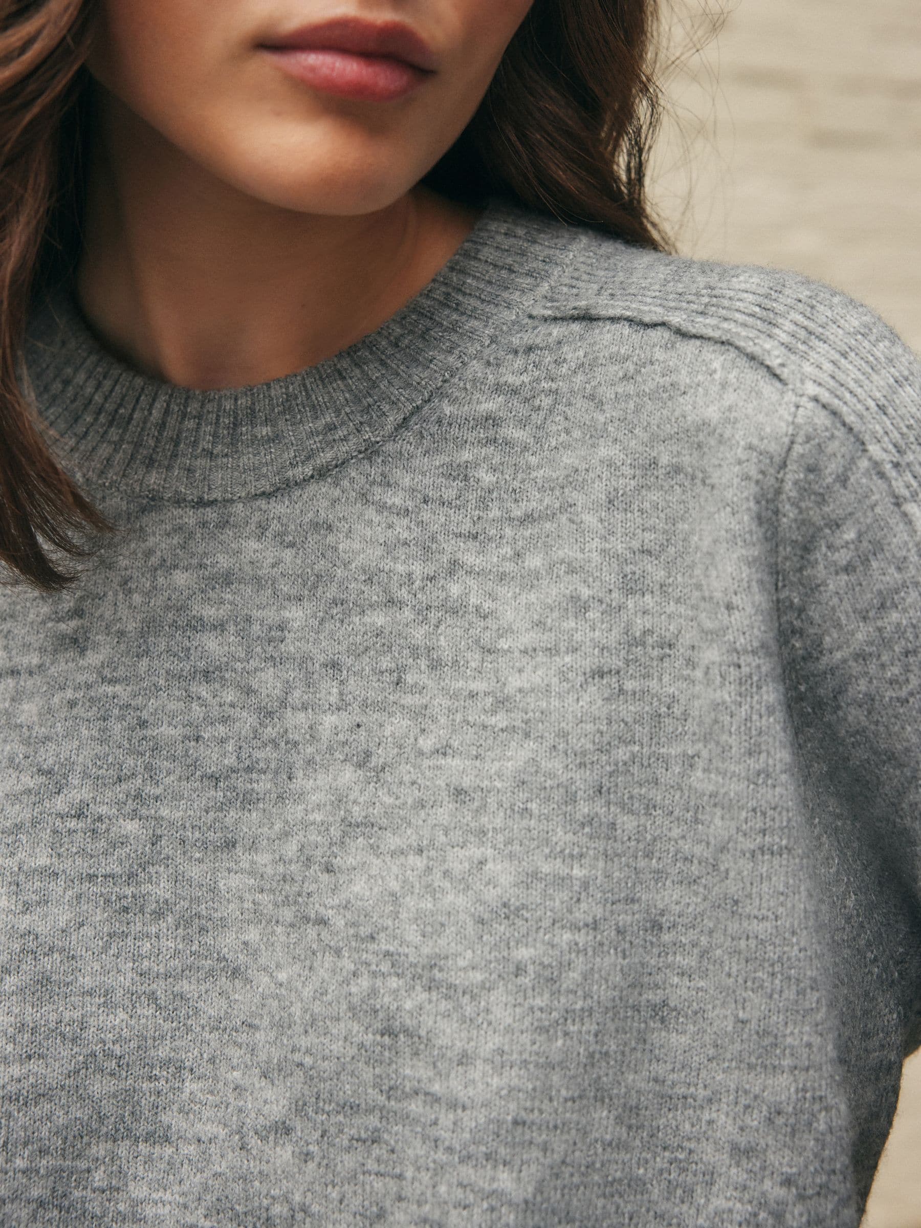 Grey Crew Neck Knitted Jumper with Wool