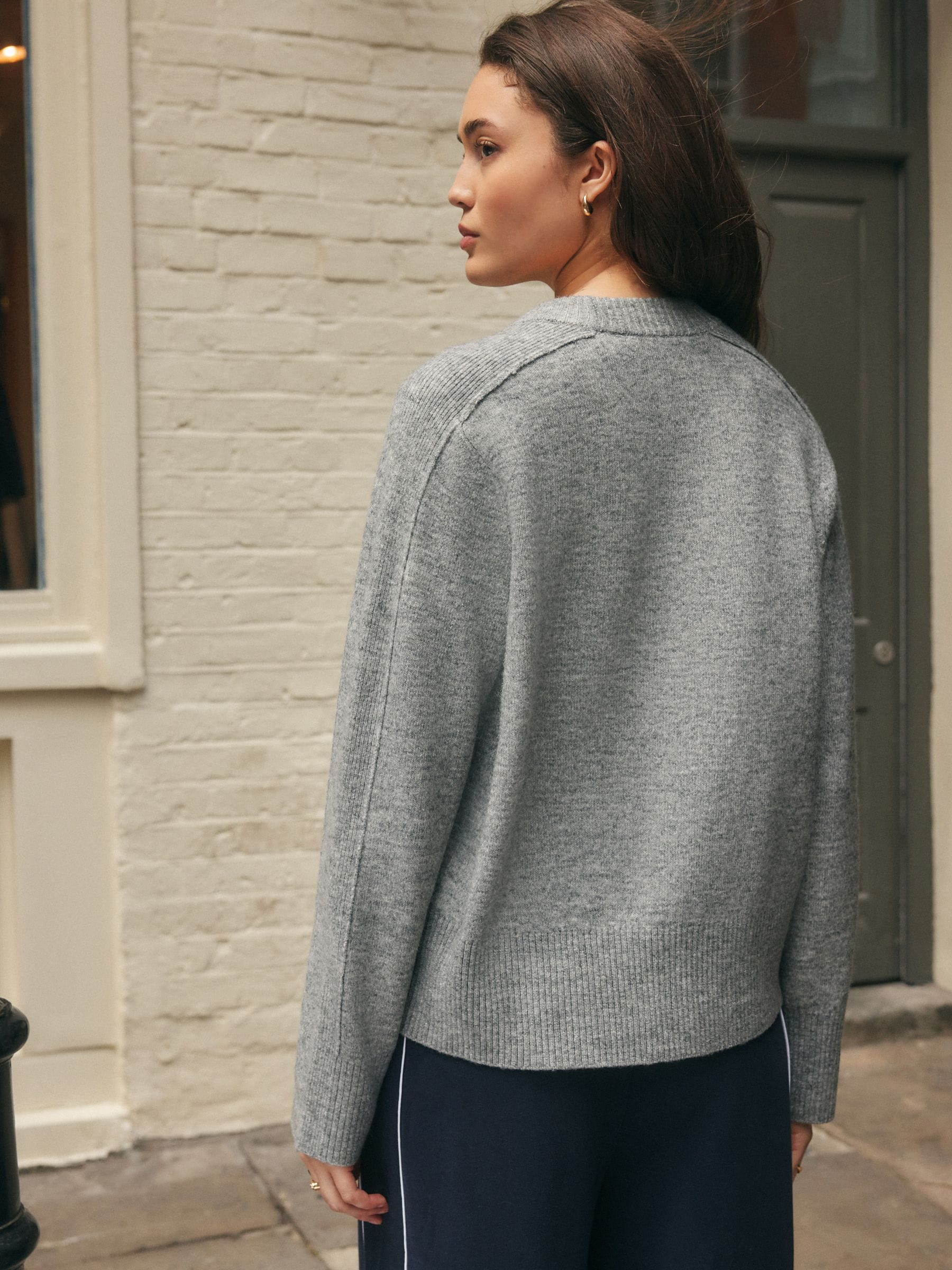 Grey Crew Neck Knitted Jumper with Wool