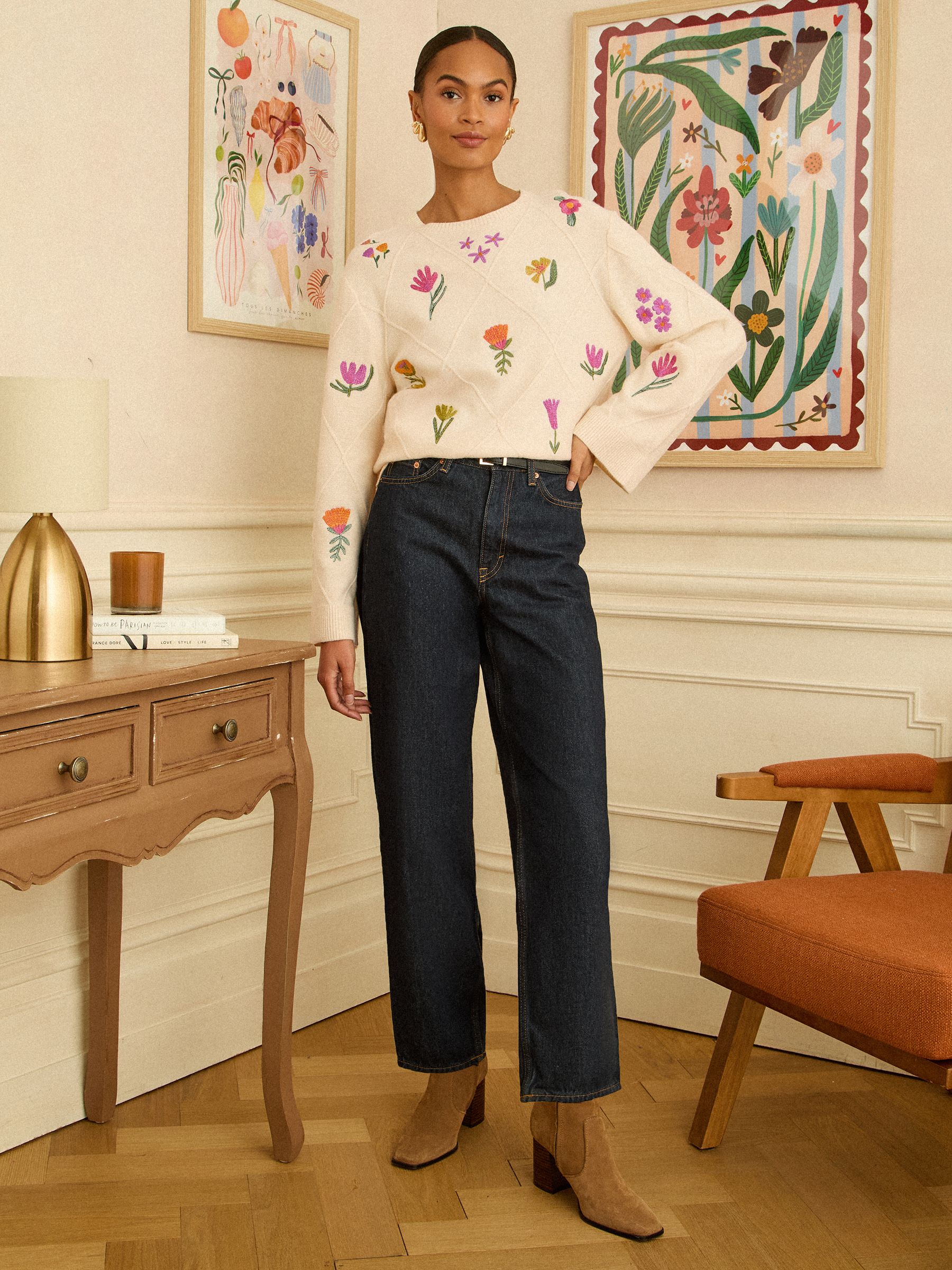 Ivory Embroidered Detail Knitted Jumper