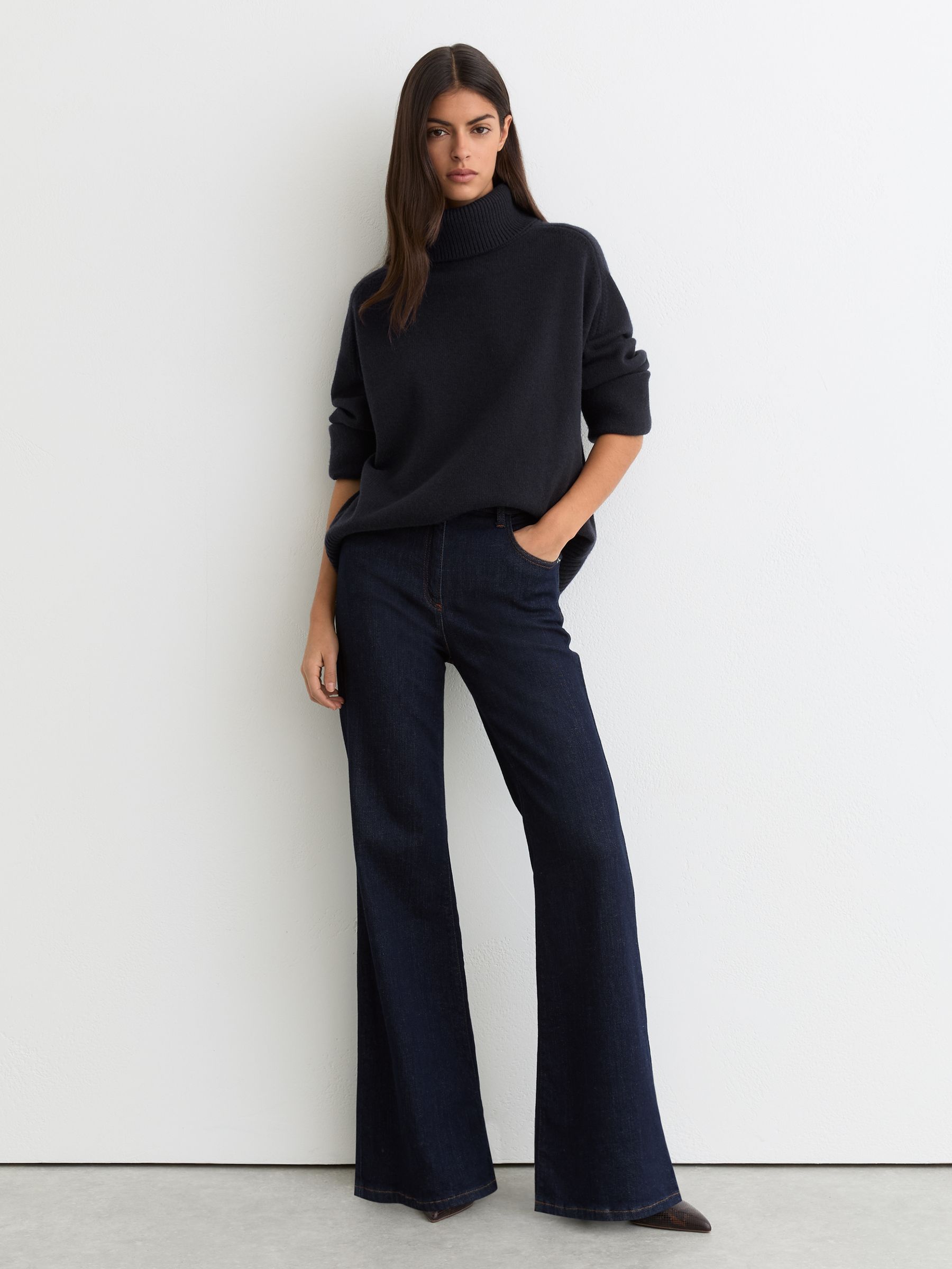 Navy Brooklyn Wool-Cashmere Roll-Neck Jumper