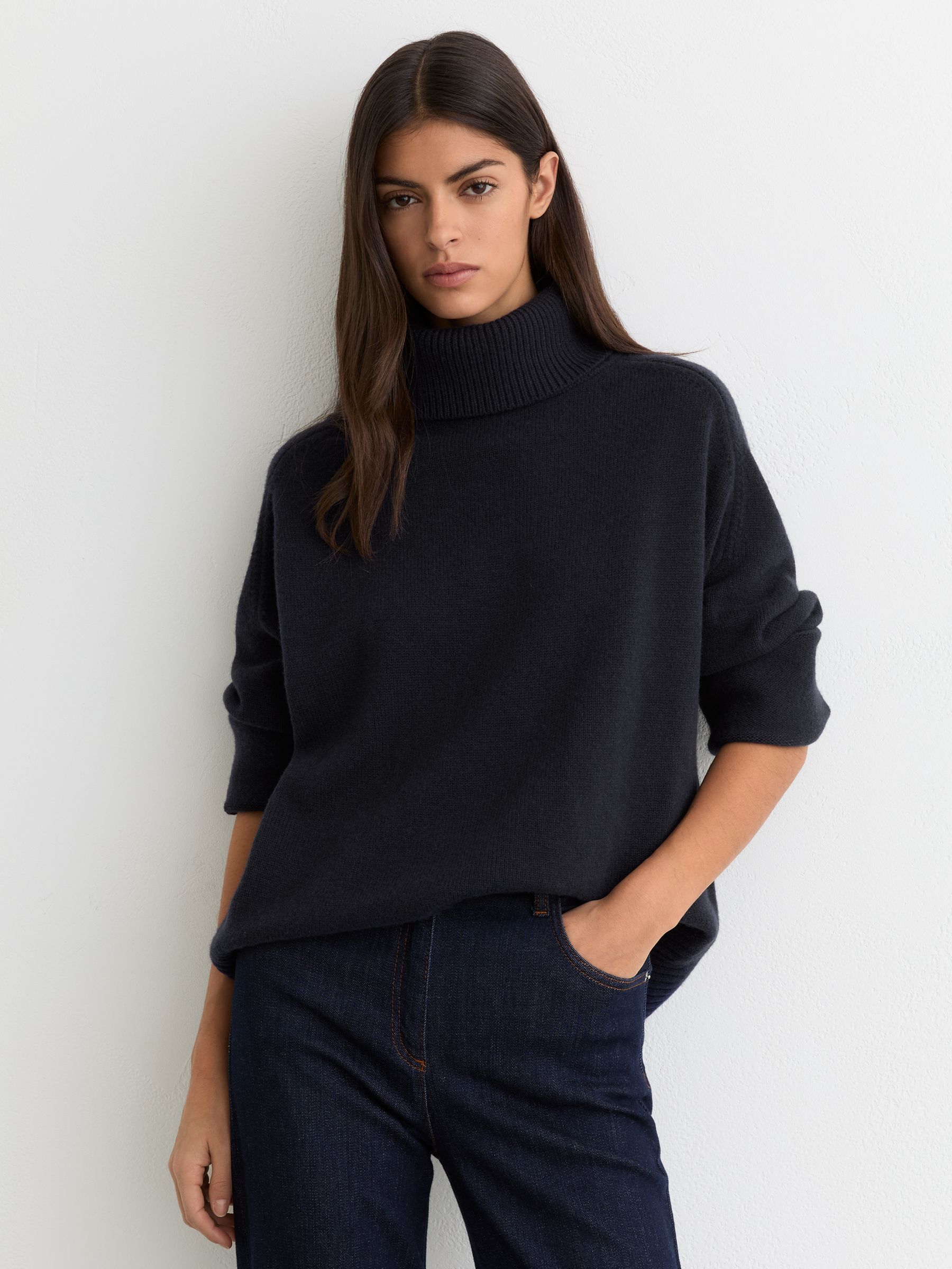 Navy Brooklyn Wool-Cashmere Roll-Neck Jumper