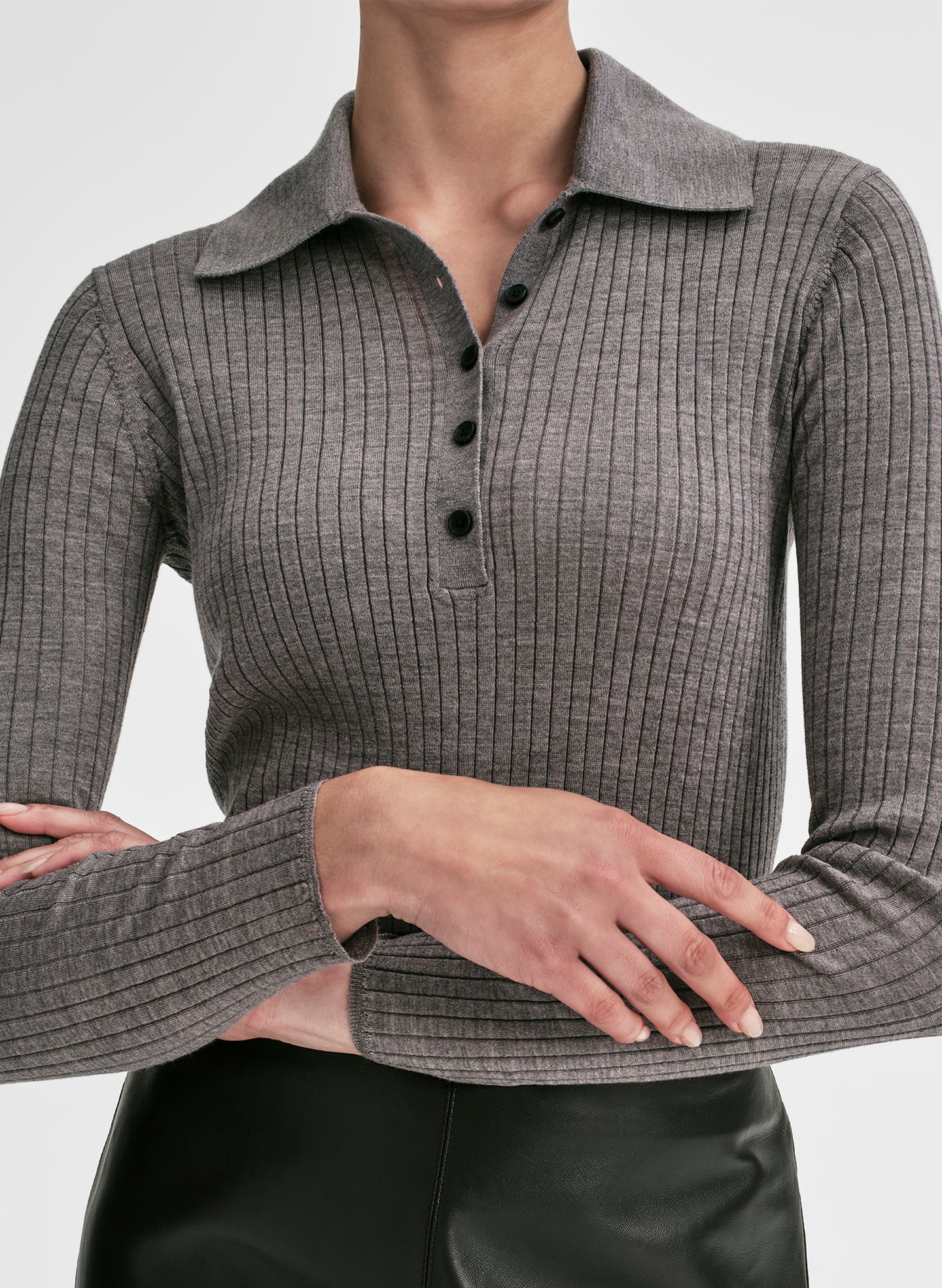 Fine Merino Ribbed Polo Top