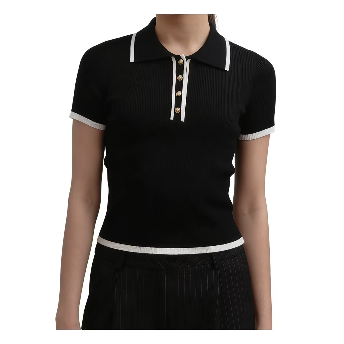 Women's Short Sleeve Ribbed Polo Top