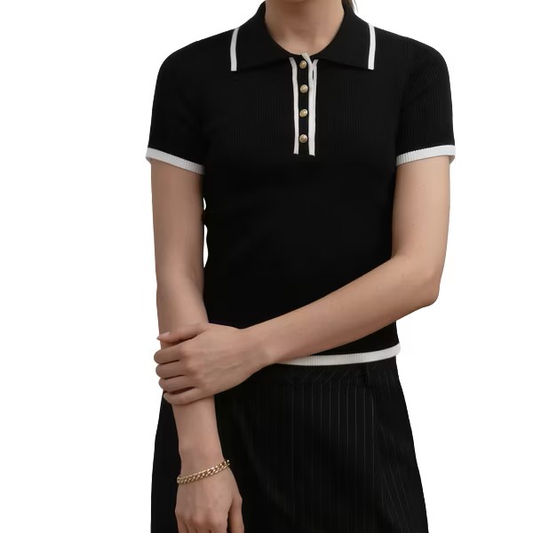 Women's Short Sleeve Ribbed Polo Top