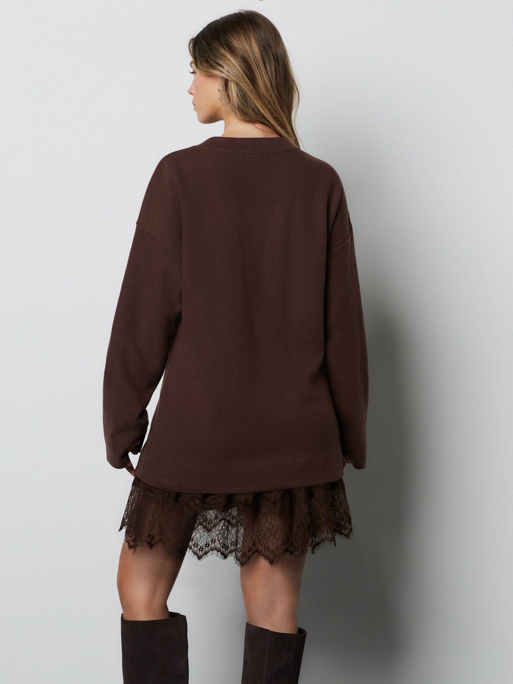 Chocolate Brown 2-in m m-1 Soft Touch Jumper & Lace Skirt
