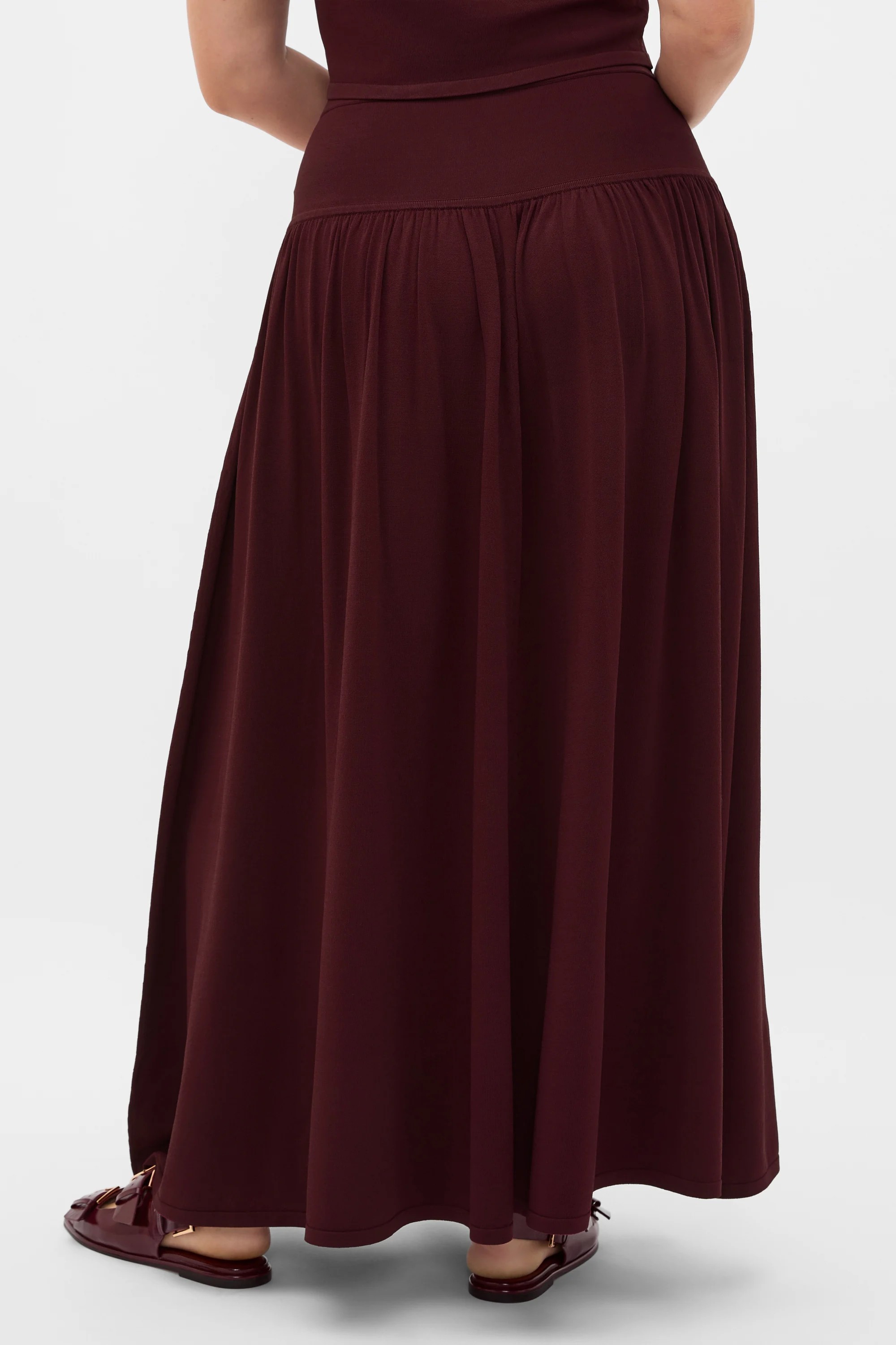 Plum Red Compact Crepe Knit Midi Skirt