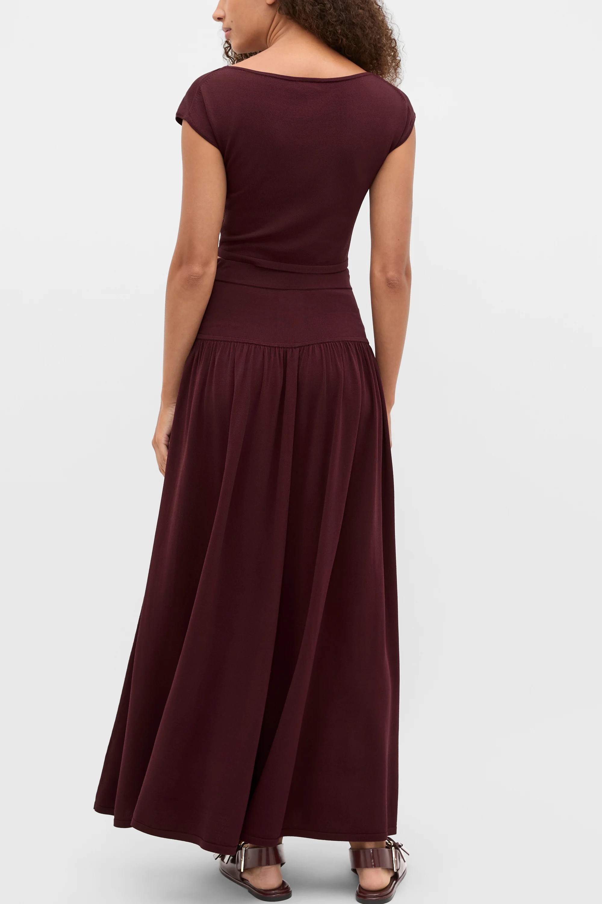 Plum Red Compact Crepe Knit Midi Skirt