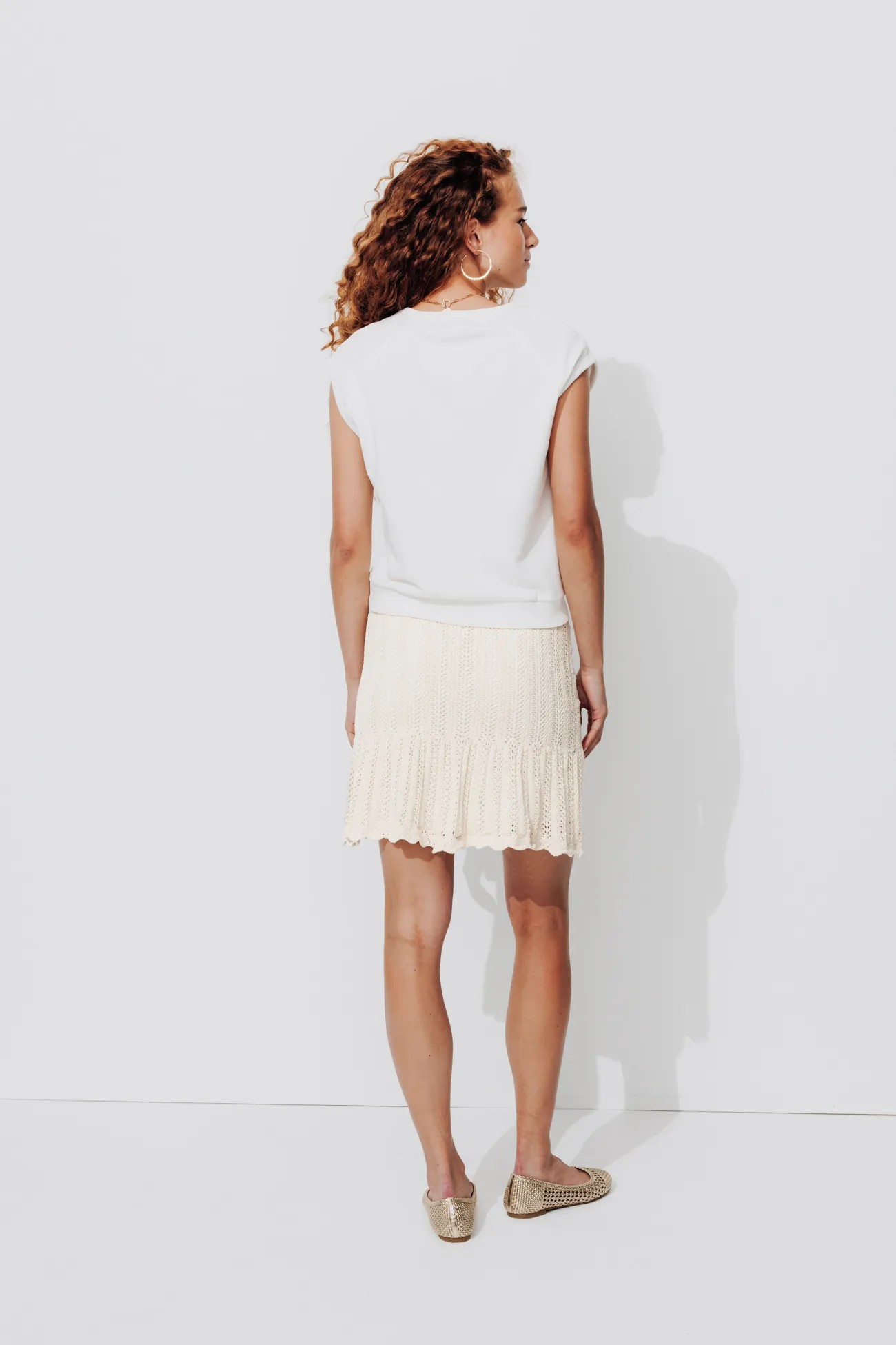 Short Crochet Knit Skirt – Ecru