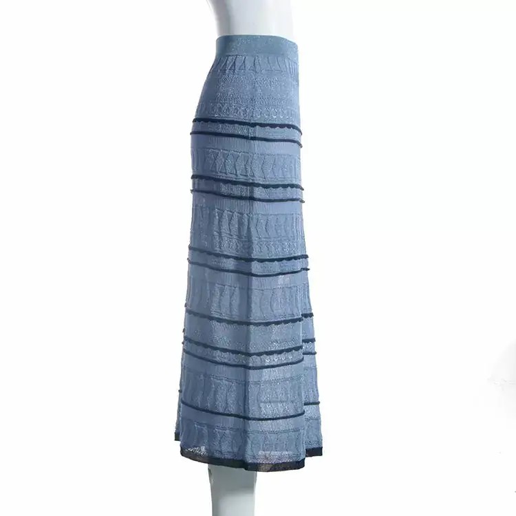 Sky Blue Striped A-Line Knit Skirt